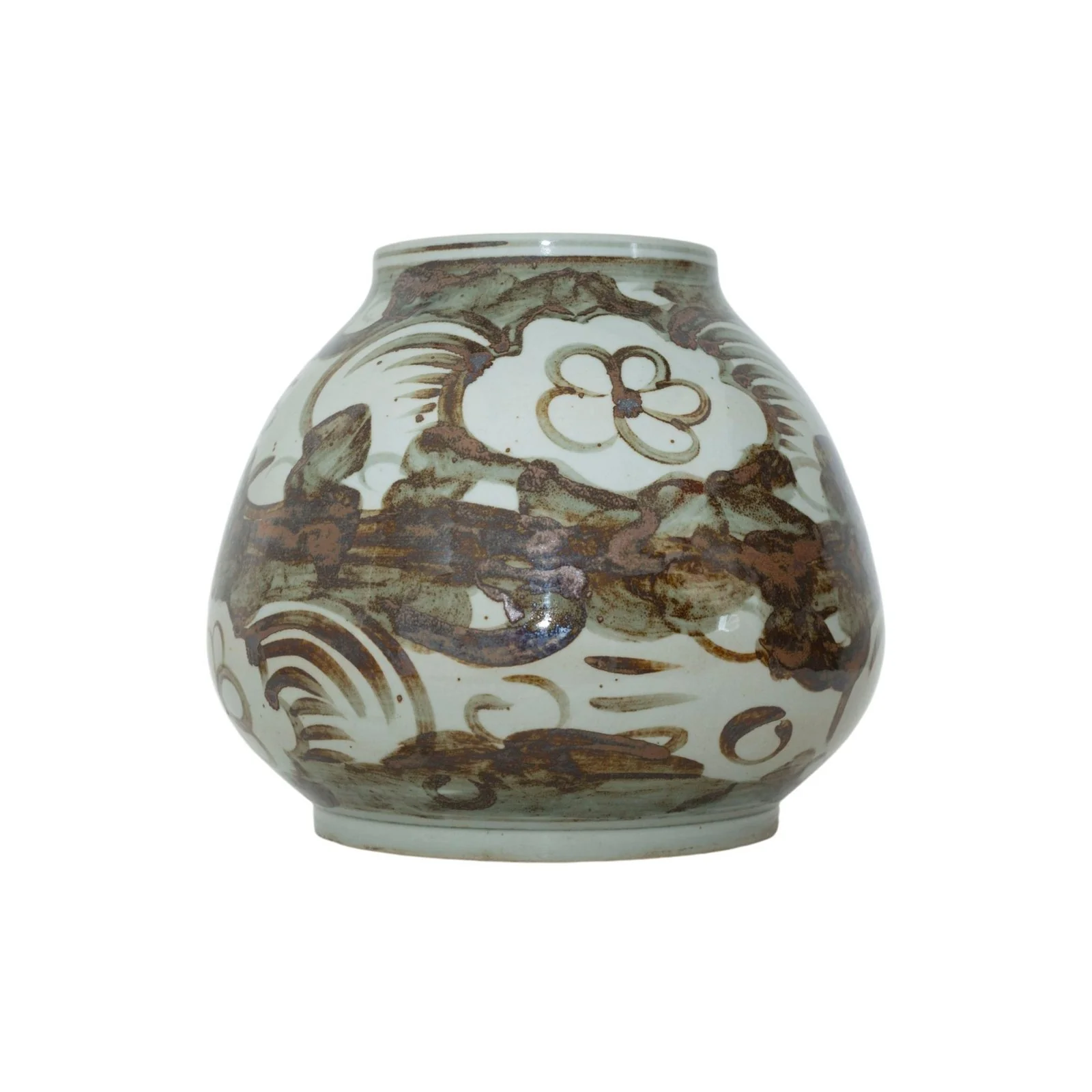 Barclay Butera Couture Brown & White Porcelain Mandarin Pot Sea Flower Motif