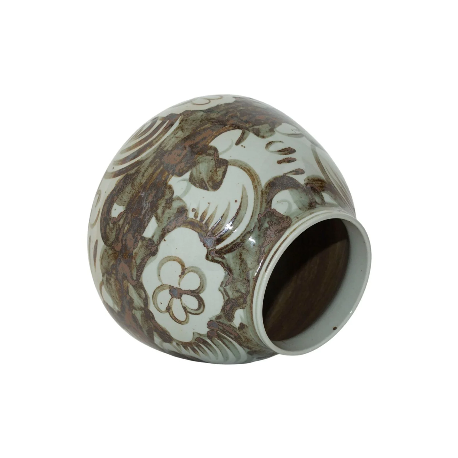 Barclay Butera Couture Brown & White Porcelain Mandarin Pot Sea Flower Motif - Image 2