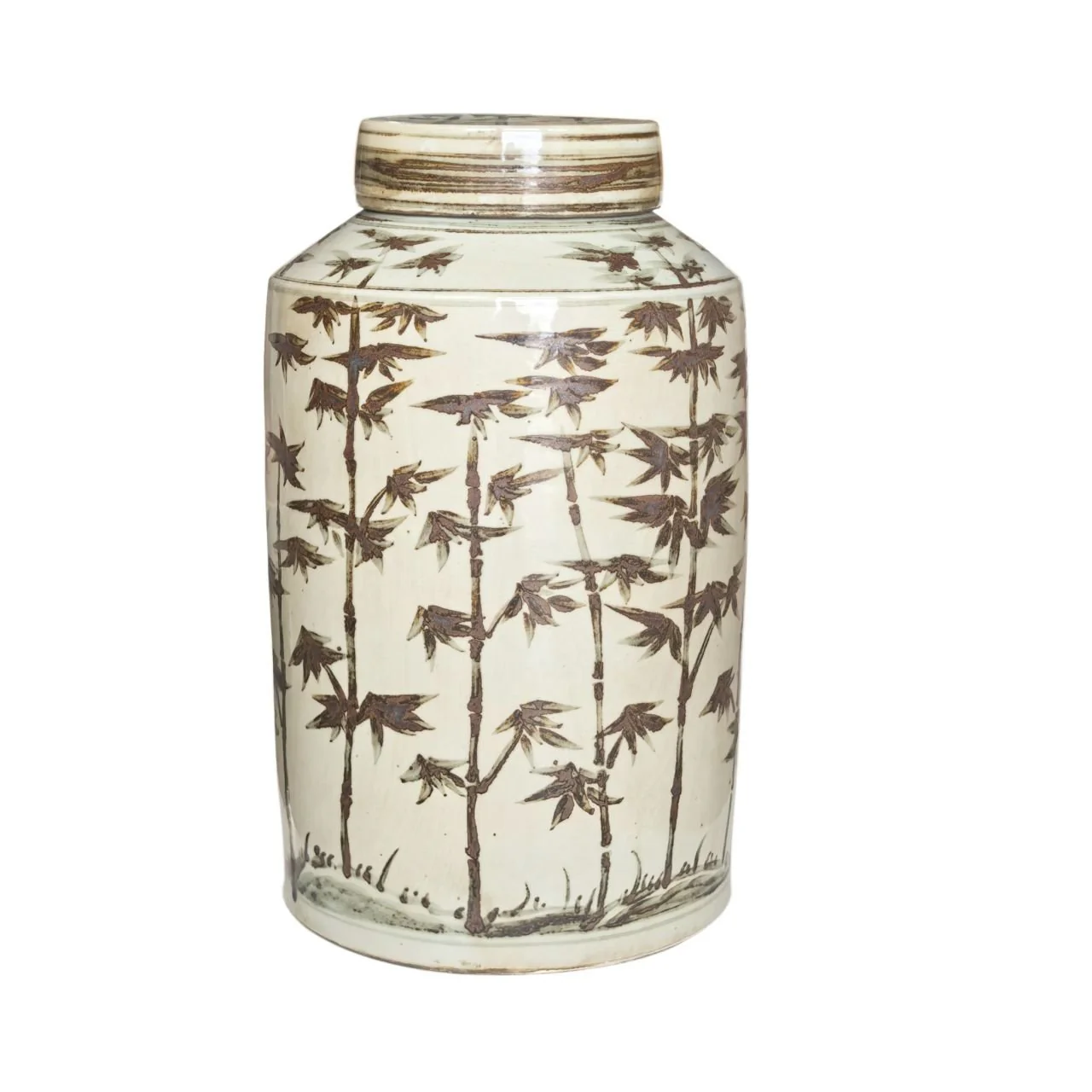 Barclay Butera Couture Graceful Bamboo Brown & White Porcelain Tea Jar