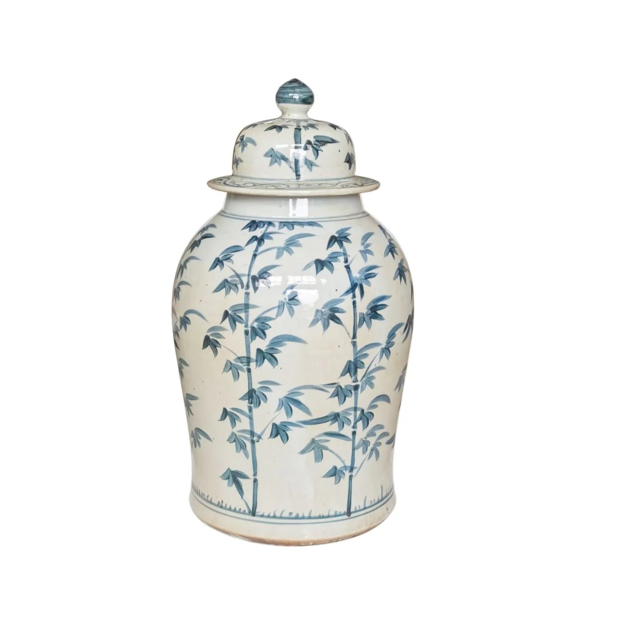 Barclay Butera Couture Graceful Bamboo Large Blue & White Porcelain Temple Jar