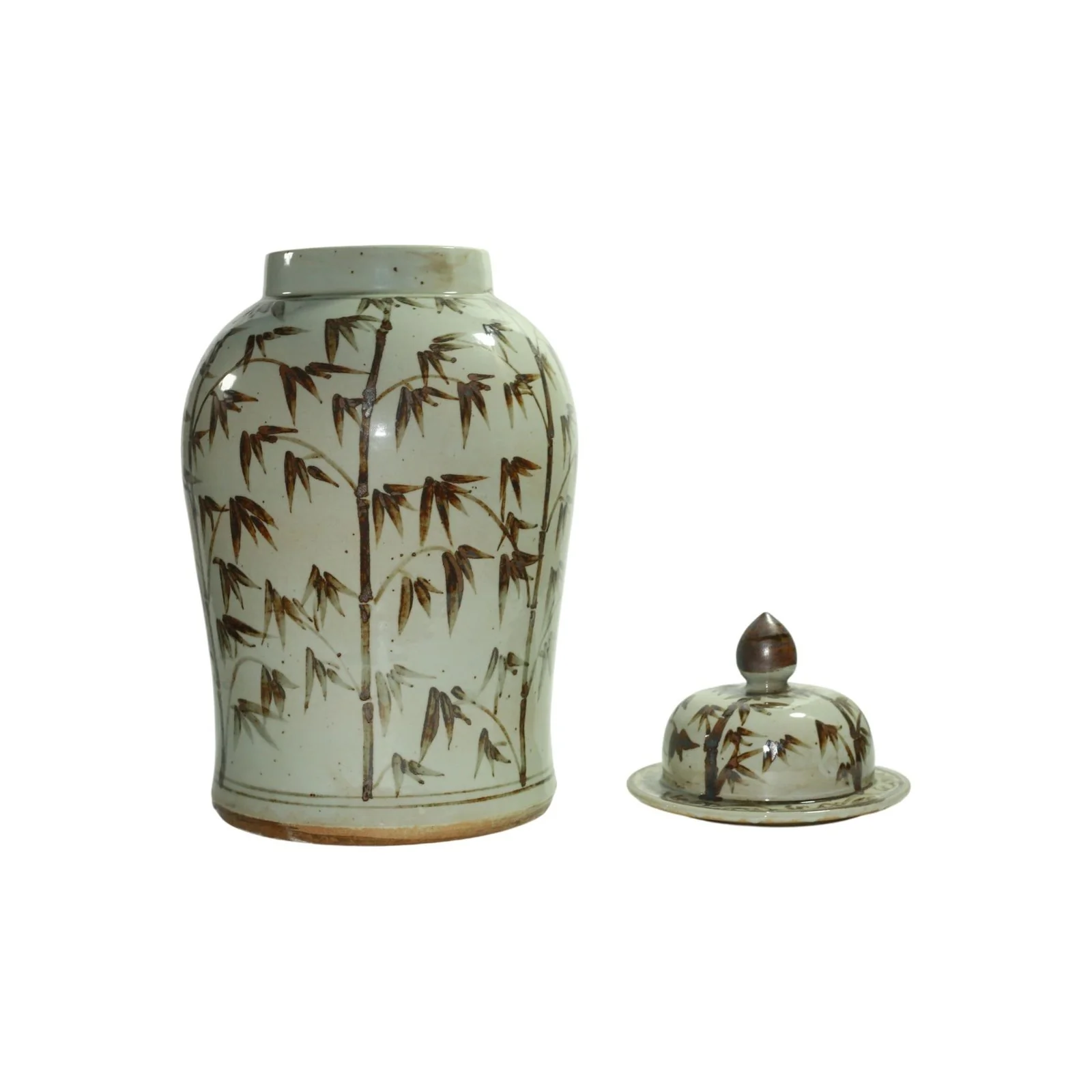 Barclay Butera Couture Graceful Bamboo Large Brown & White Porcelain Temple Jar - Image 2