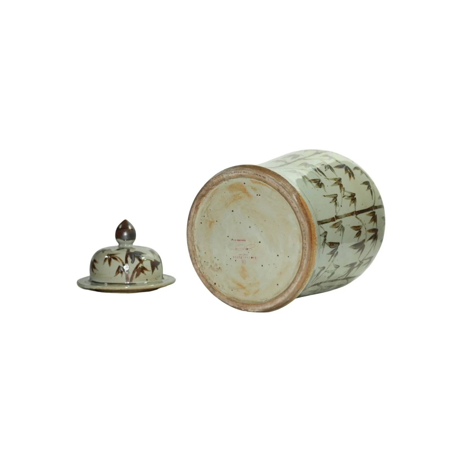 Barclay Butera Couture Graceful Bamboo Large Brown & White Porcelain Temple Jar - Image 3