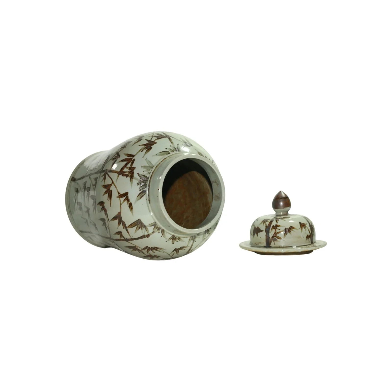 Barclay Butera Couture Graceful Bamboo Large Brown & White Porcelain Temple Jar - Image 4