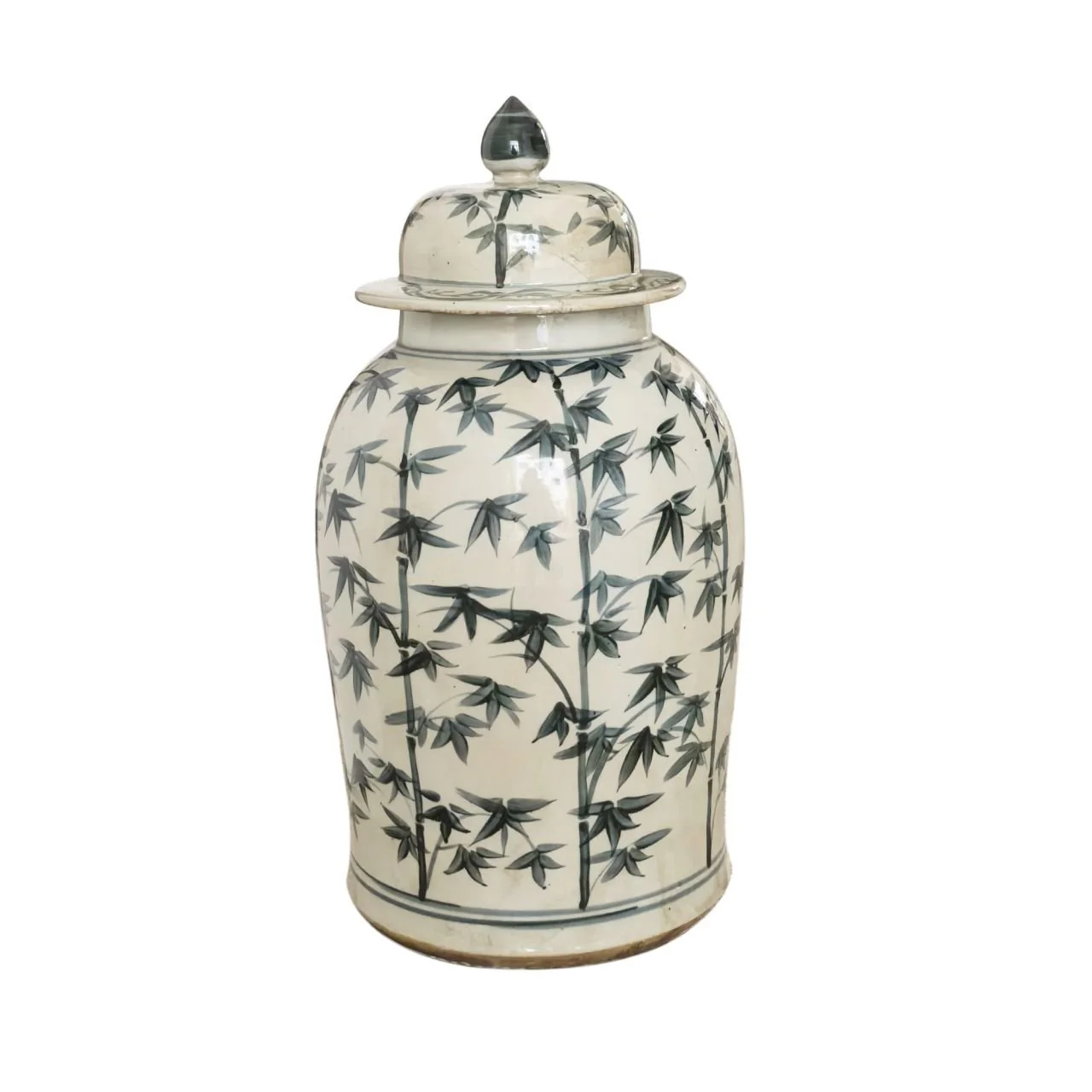 Barclay Butera Couture Graceful Bamboo Medium Blue & White Porcelain Temple Jar