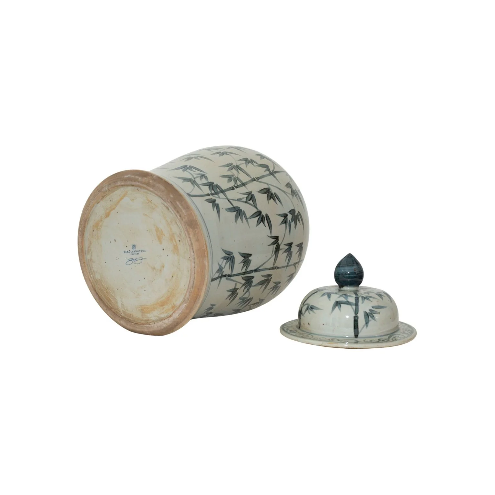 Barclay Butera Couture Graceful Bamboo Medium Blue & White Porcelain Temple Jar - Image 4