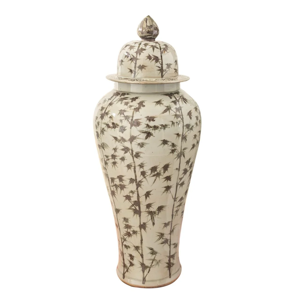 Barclay Butera Couture Graceful Bamboo XL Brown & White Porcelain Temple Jar