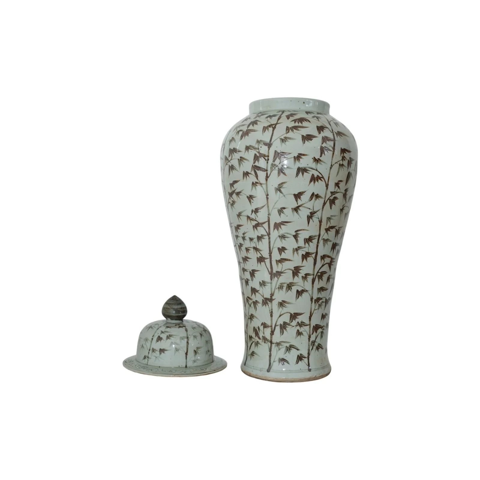 Barclay Butera Couture Graceful Bamboo XL Brown & White Porcelain Temple Jar - Image 2