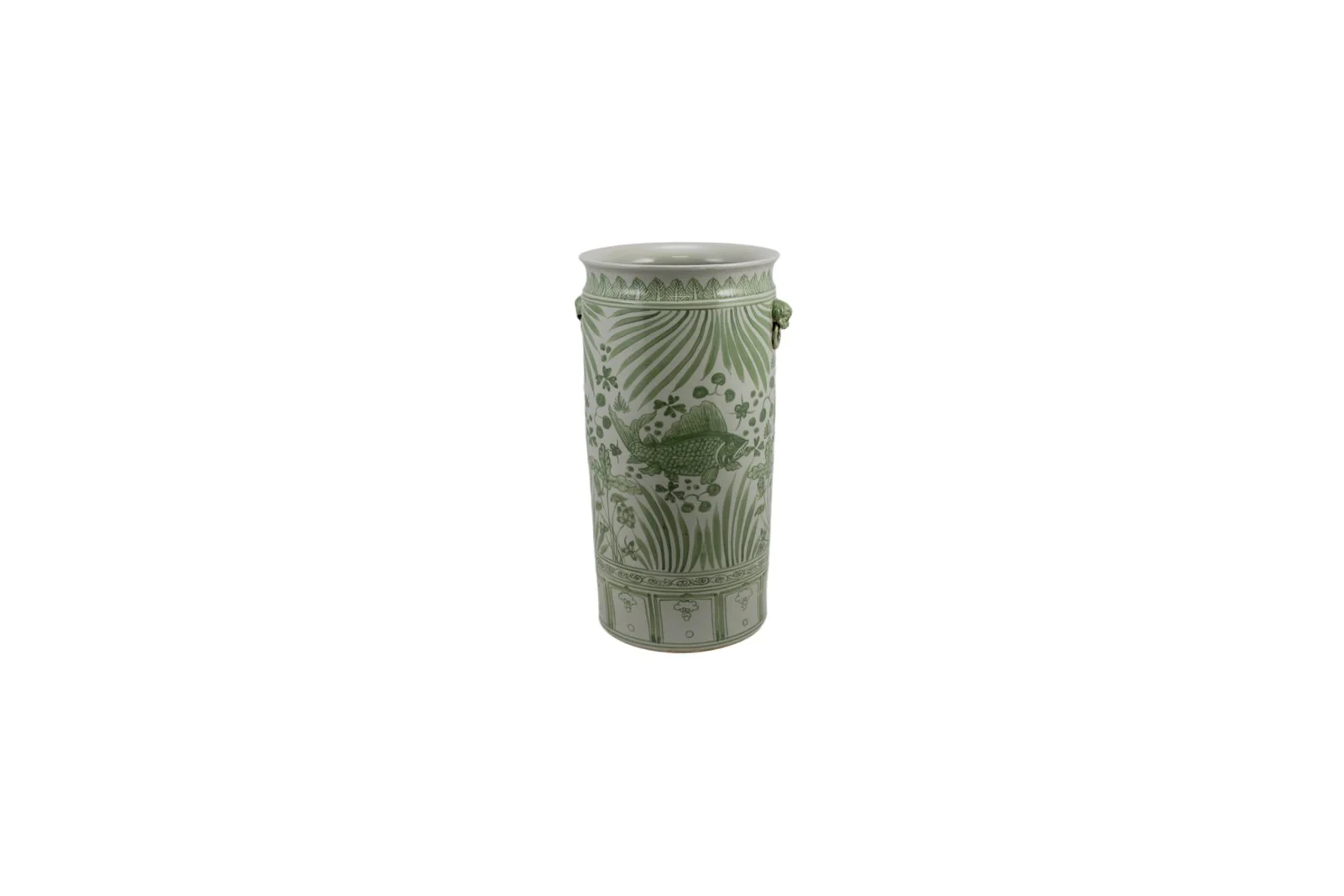 Barclay Butera Couture Moss Green Pocelain Fish Lotus Umbrella Vase - Image 2