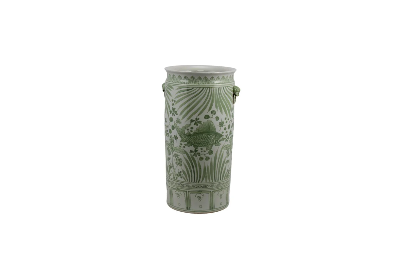 Barclay Butera Couture Moss Green Pocelain Fish Lotus Umbrella Vase - Image 3