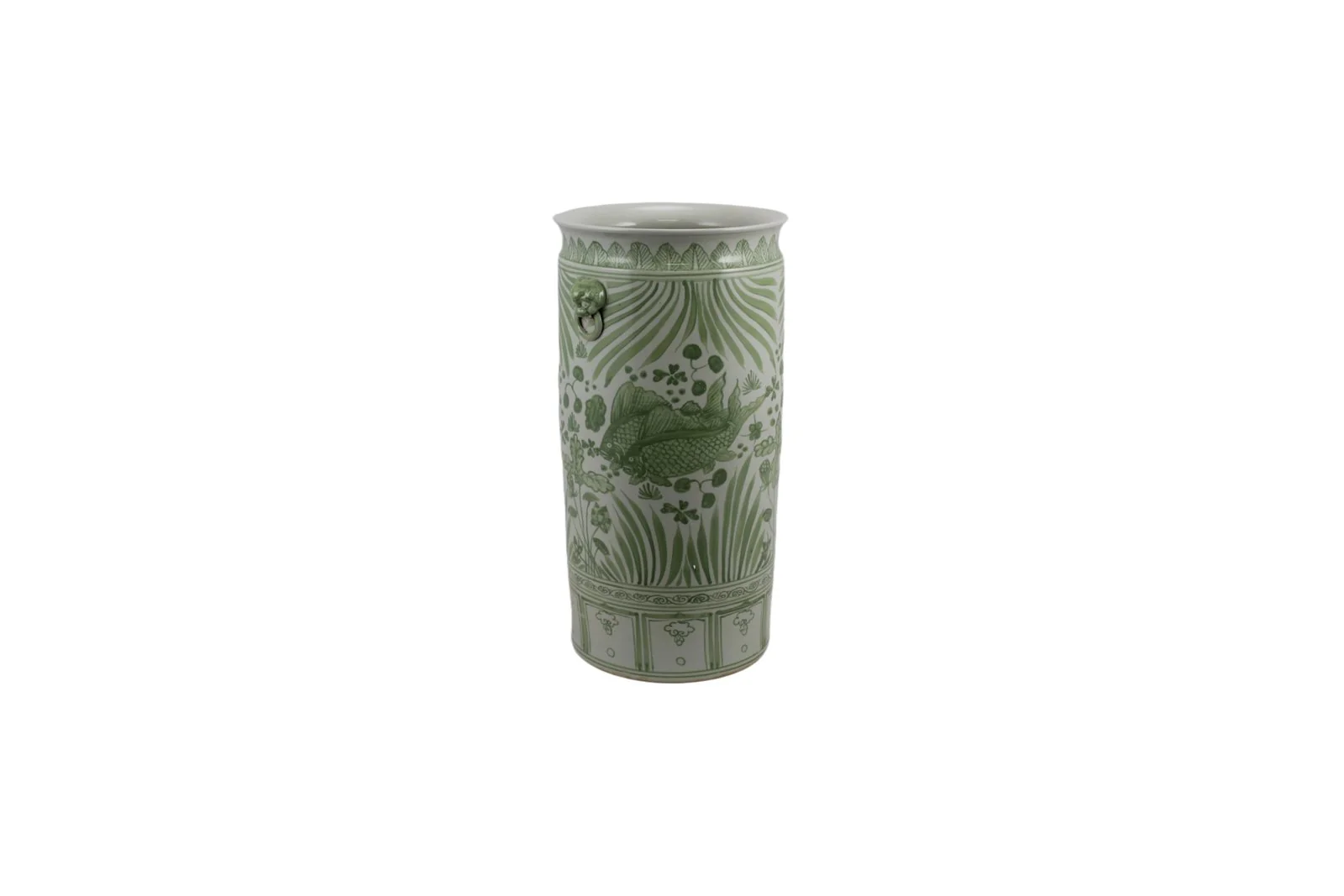 Barclay Butera Couture Moss Green Pocelain Fish Lotus Umbrella Vase - Image 4