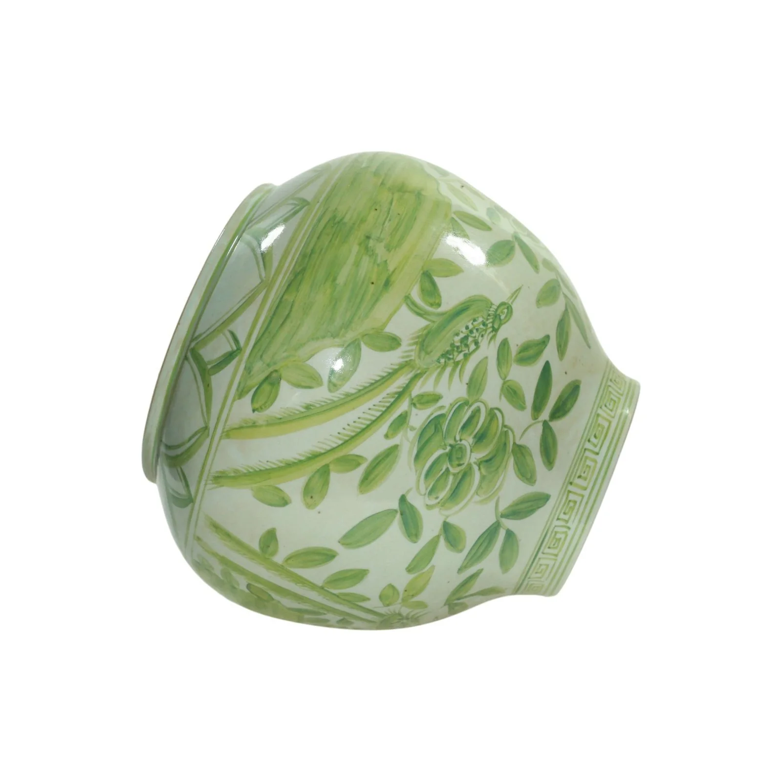 Barclay Butera Couture Moss Green Porcelain Mandarin Pot Floral Bird Motif - Image 2