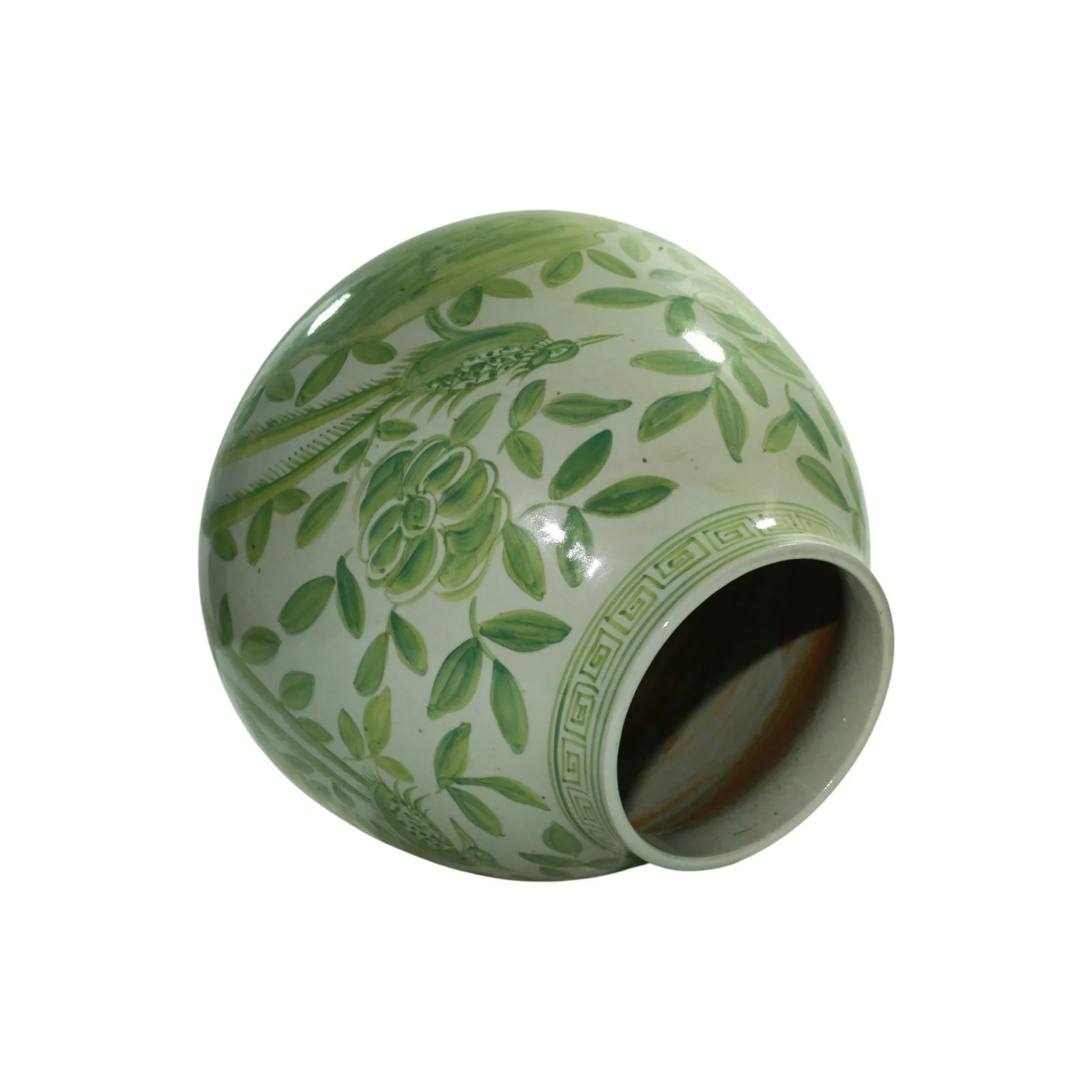 Barclay Butera Couture Moss Green Porcelain Mandarin Pot Floral Bird Motif - Image 3