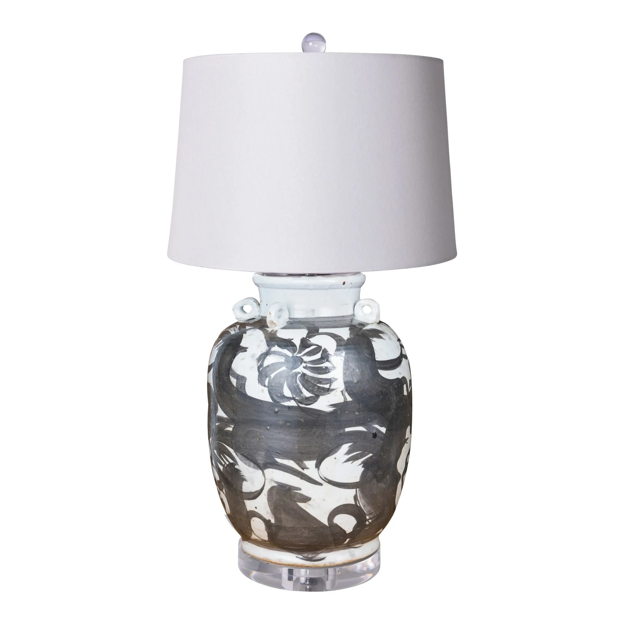 Legend of Asia Black Four Loop Handle Jar Twisted Flower Lamp
