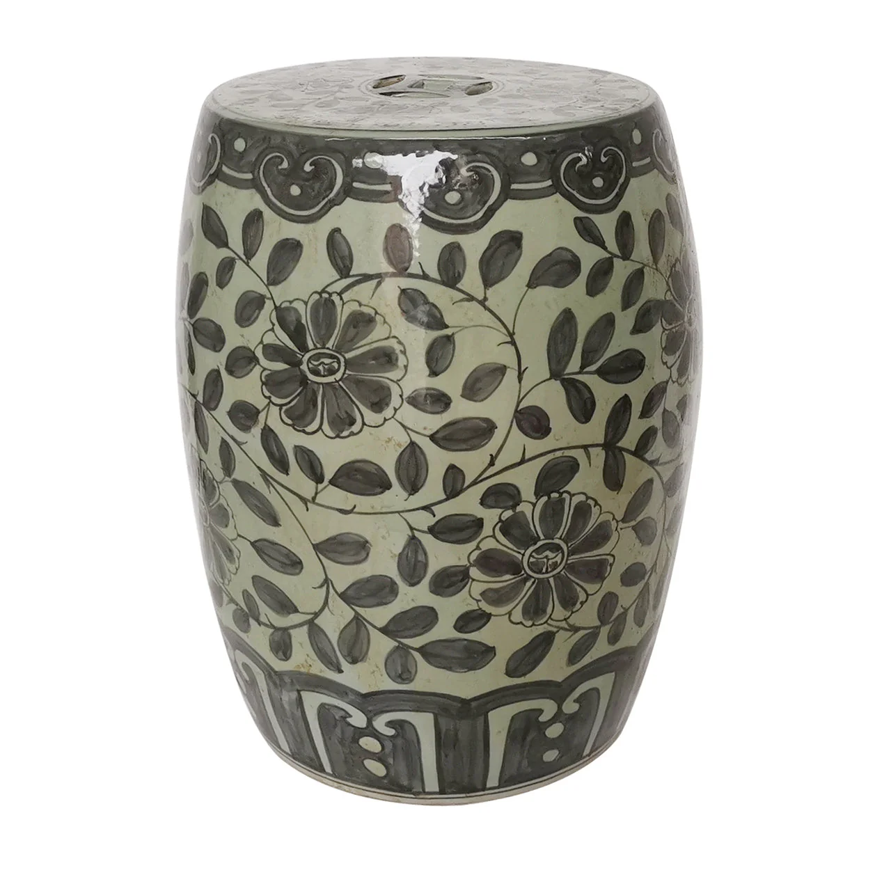 Legend of Asia Black Peony Vine Village Garden Stool