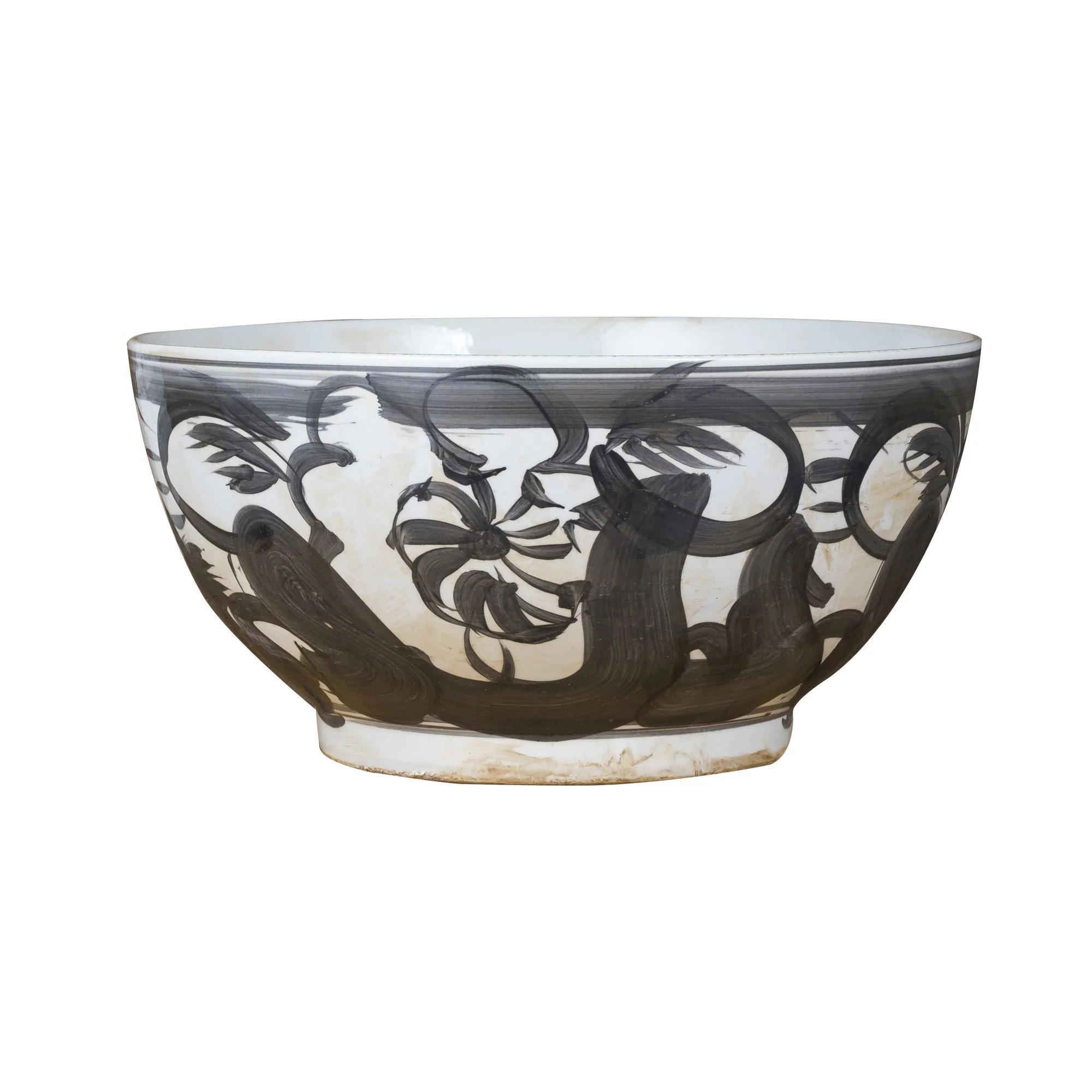Legend of Asia Black Porcelain Bowl Twisted Flower Motif