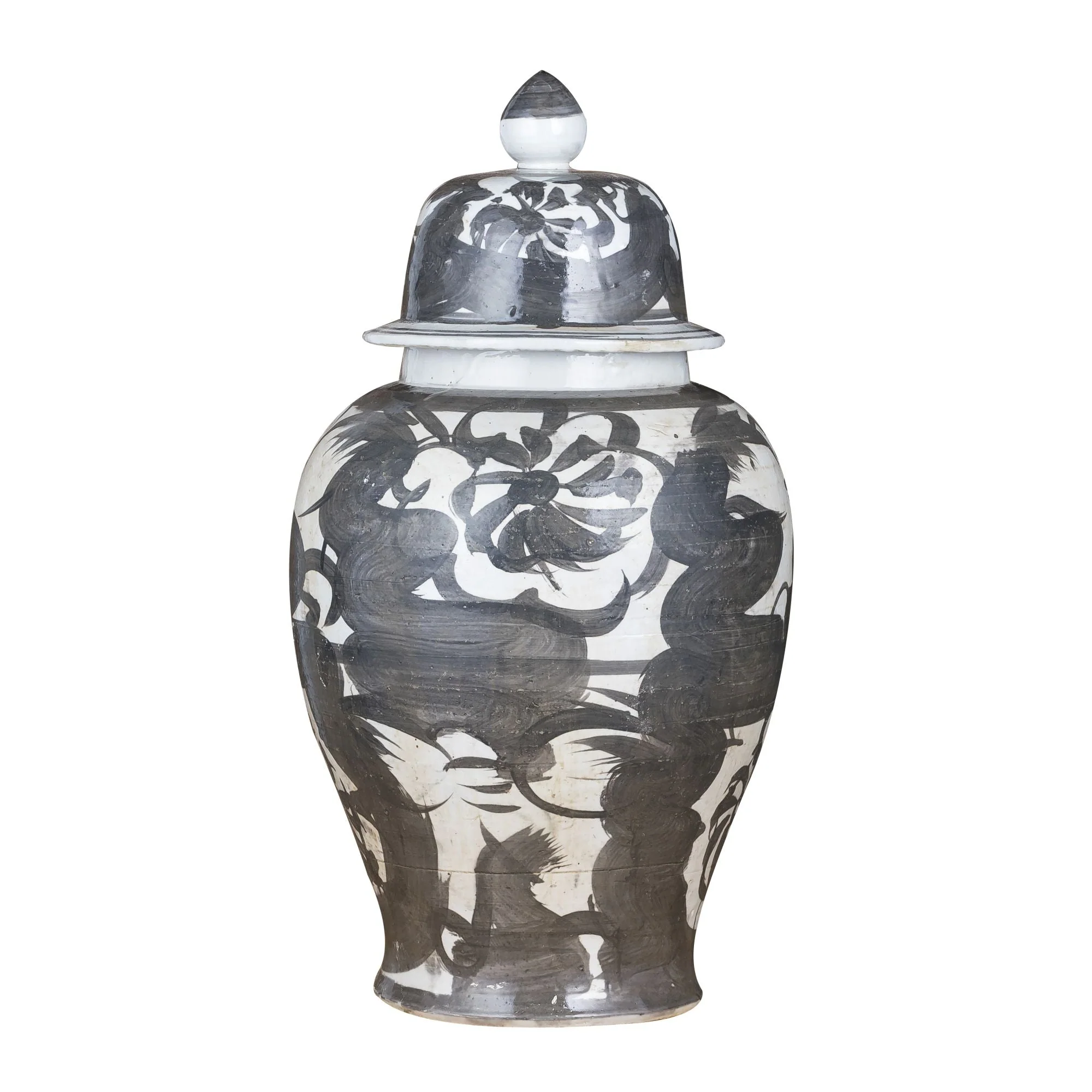 Legend of Asia Black Porcelain Silla Flower Temple Jar Large