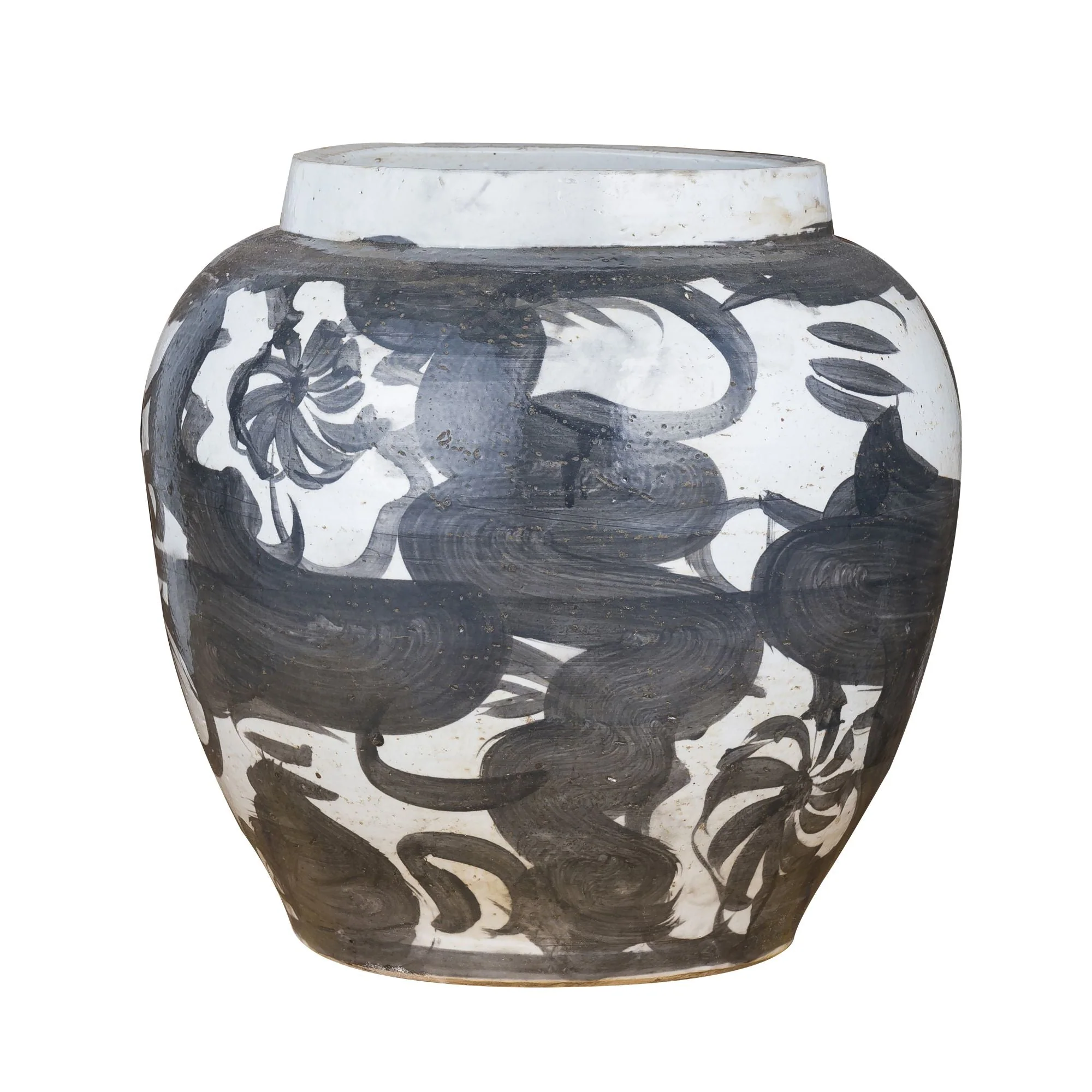 Legend of Asia Black Porcelain Twisted Flower Wide Open Top Jar