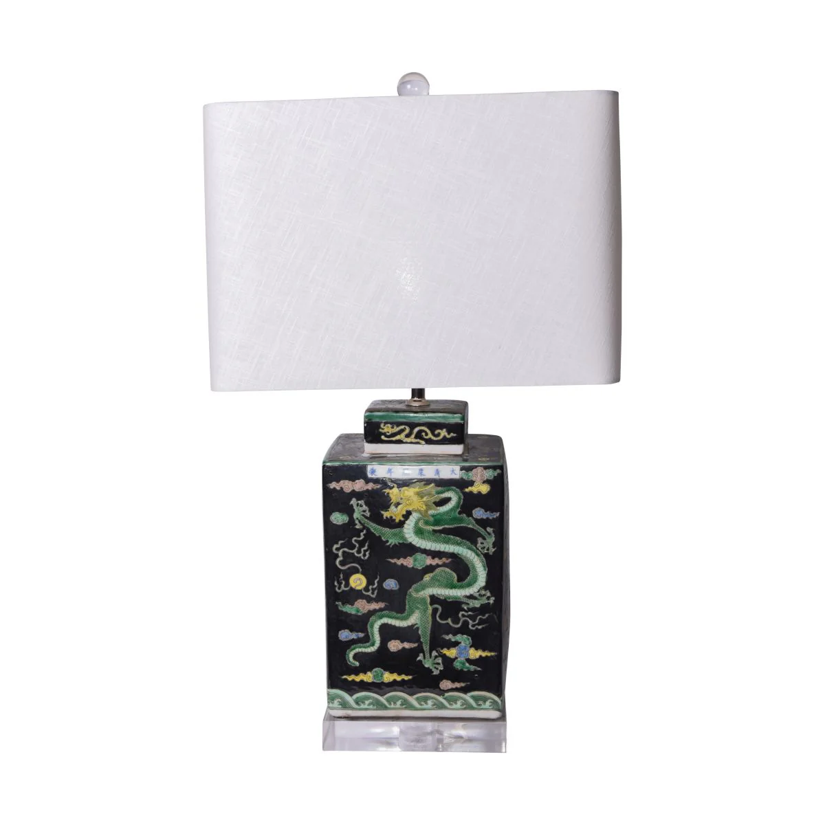 Legend of Asia Black Square Tea Jar Dragon Motif Lamp