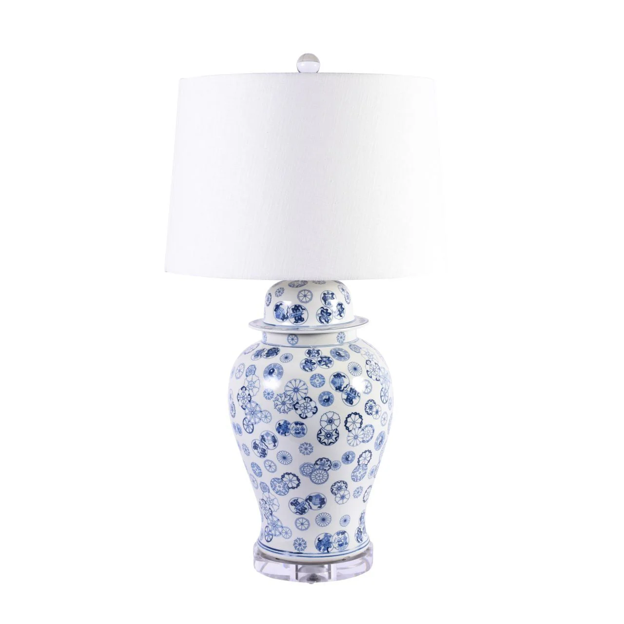 Legend of Asia Blue And White Ball Flower Temple Jar Lamp