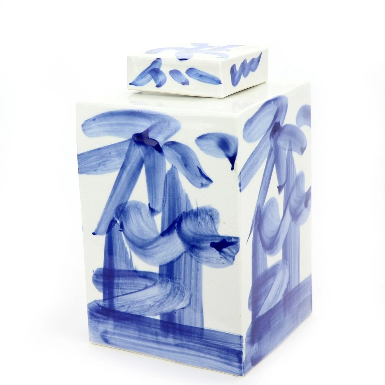 Legend of Asia Blue And White Brushstroke Square Tea Jar