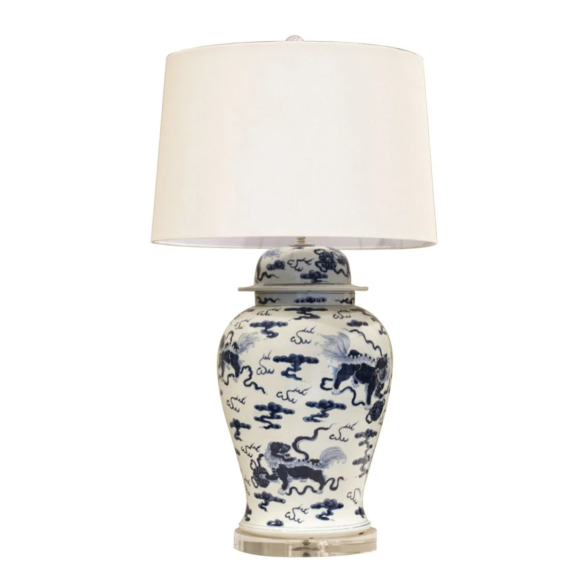 Legend of Asia Blue and White Foo Dog Temple Jar Lamp