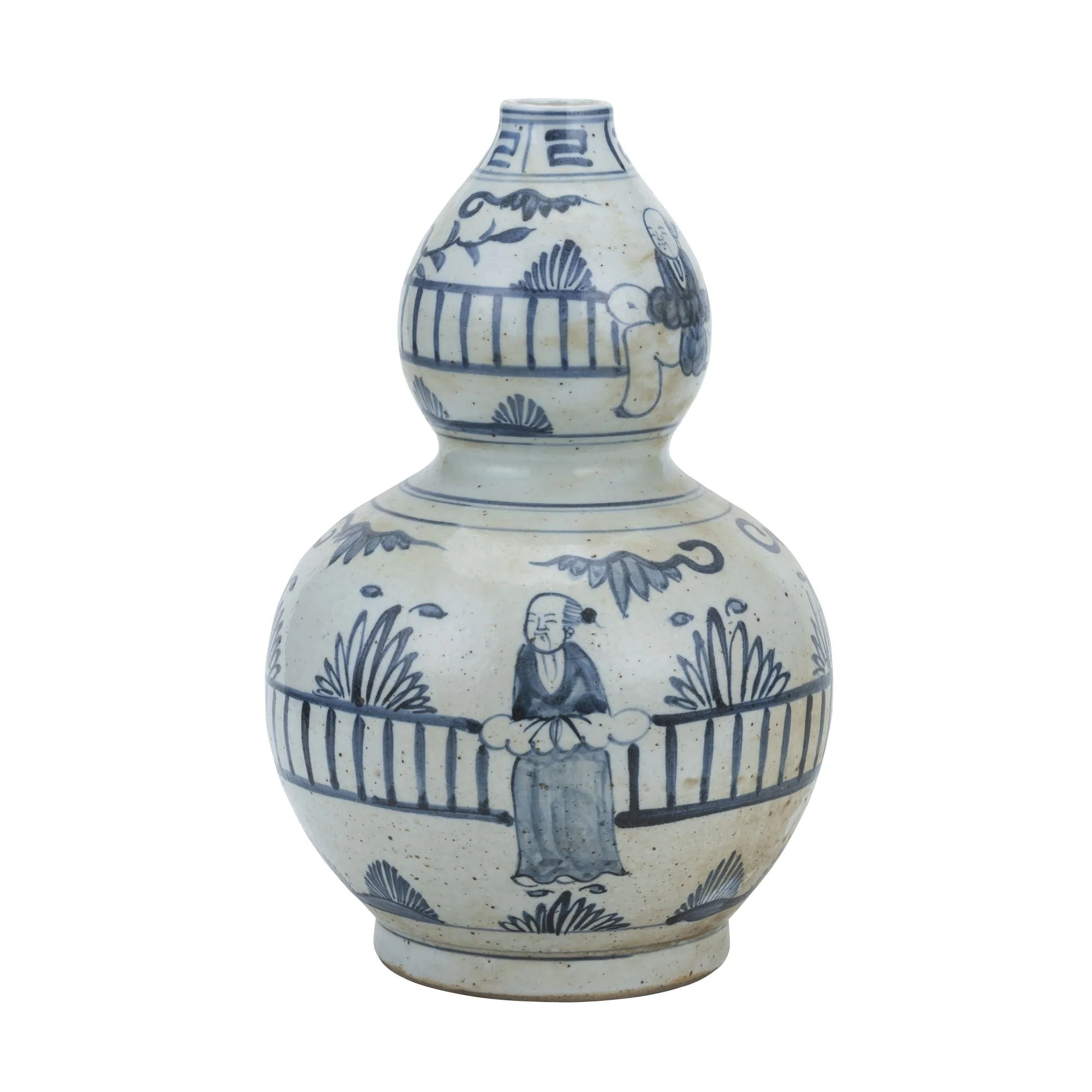 Legend of Asia Blue And White Gourd Vase Man Out of Garden Fence