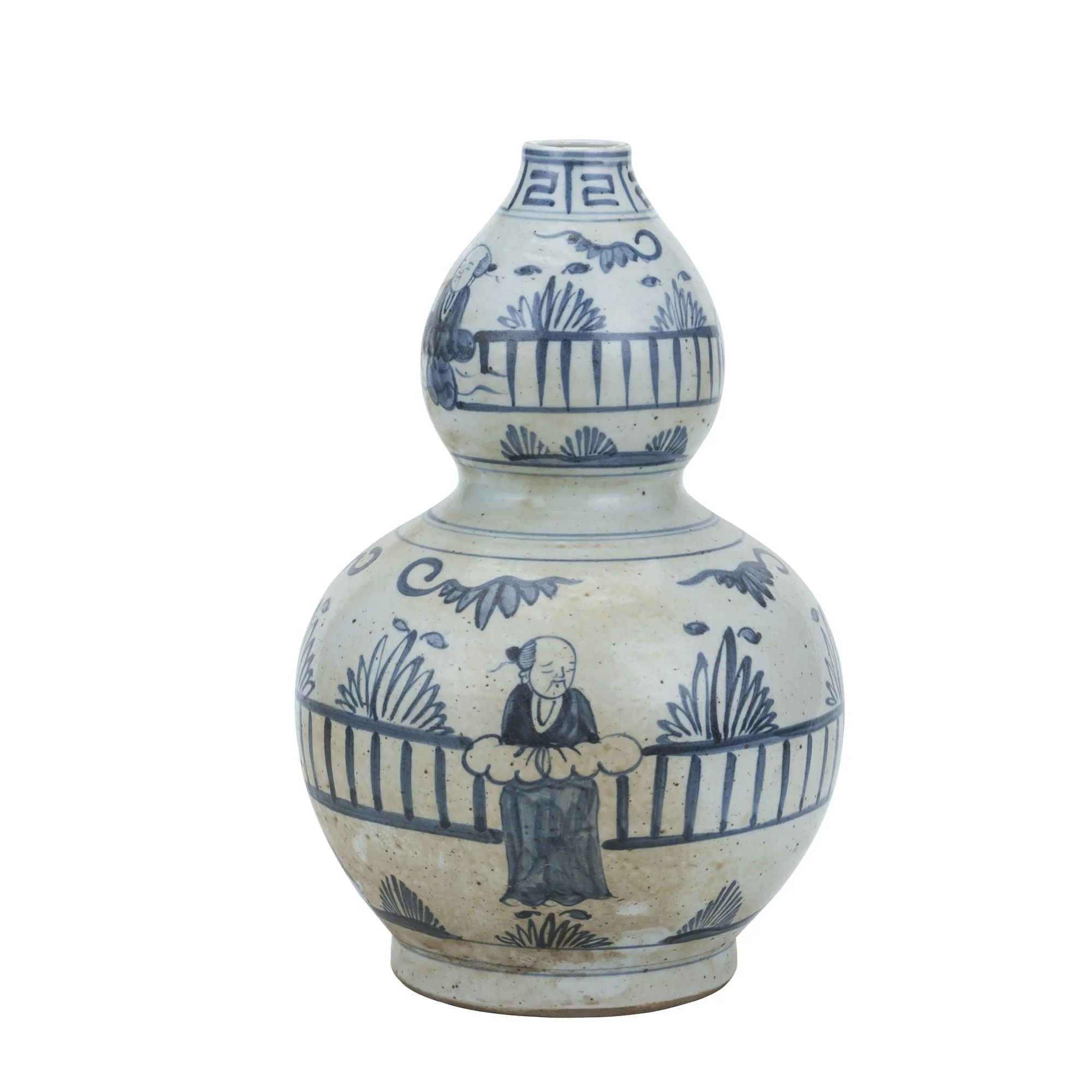 Legend of Asia Blue And White Gourd Vase Man Out of Garden Fence - Image 2