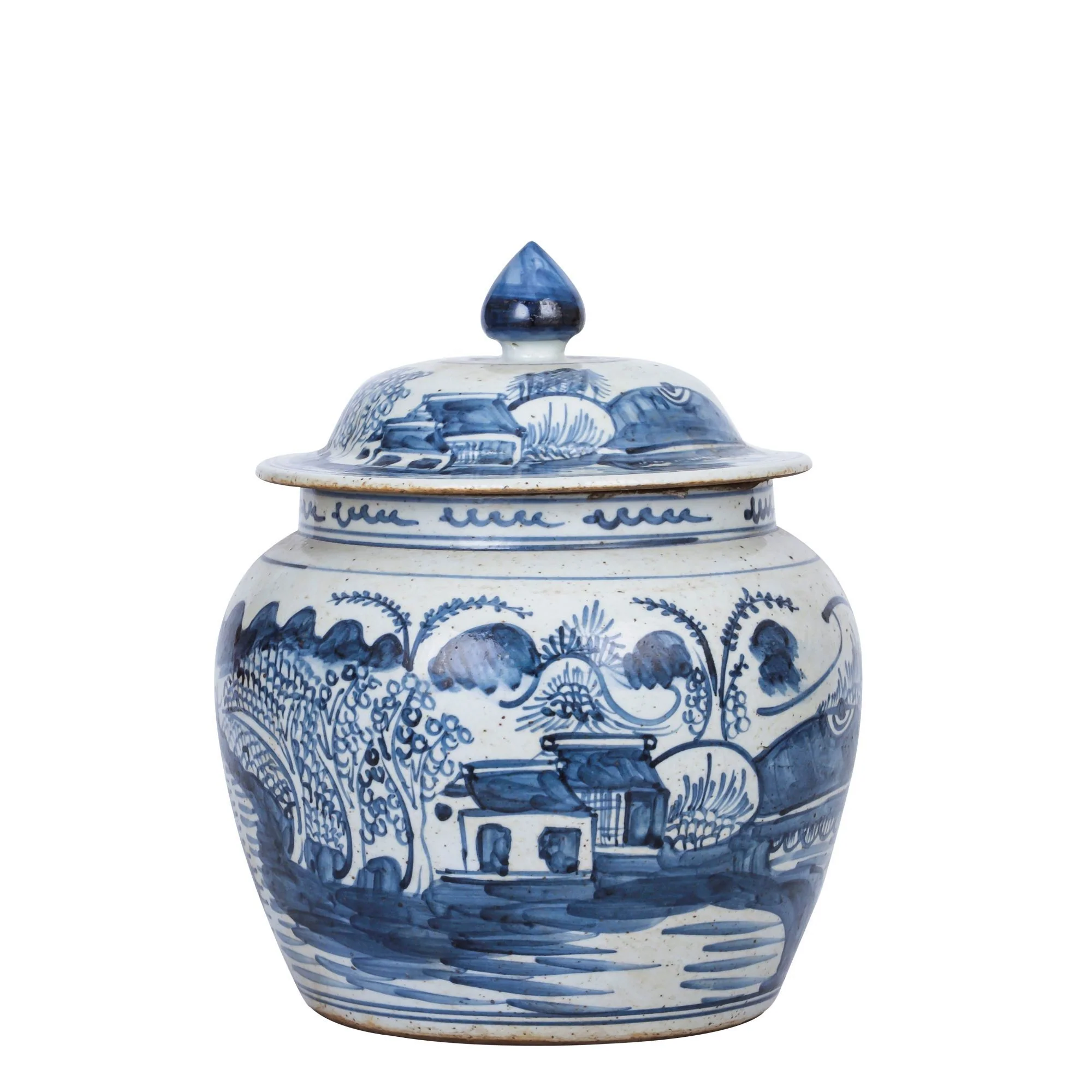 Legend of Asia Blue And White Landscape Lidded Jar
