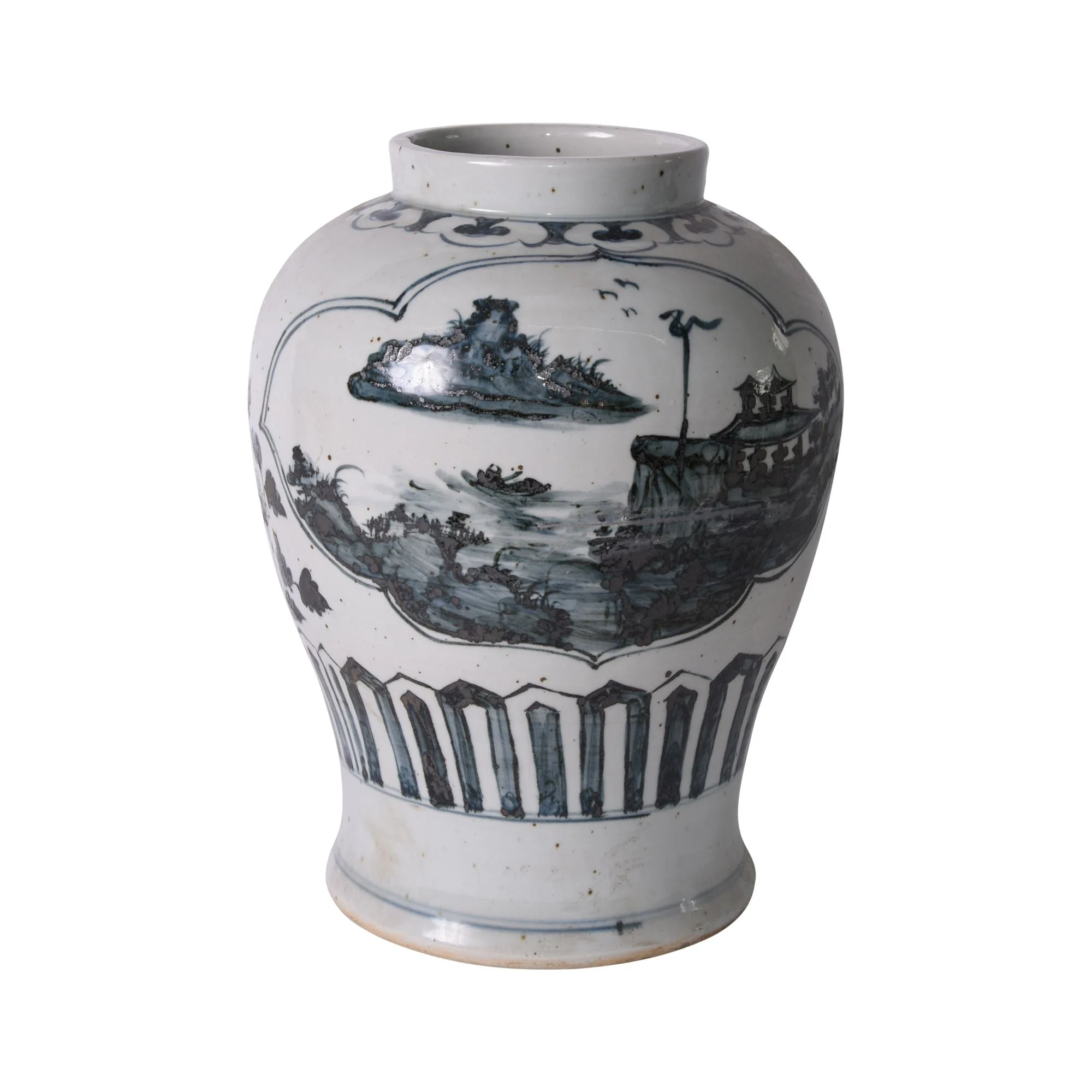 Legend of Asia Blue And White Landscape Medallion Open Top Jar