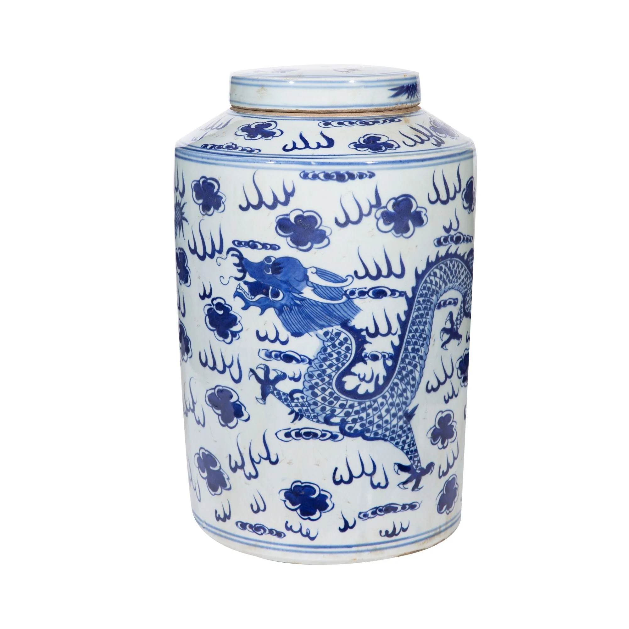 Legend of Asia Blue and White Large Tea Jar Dragon Motif