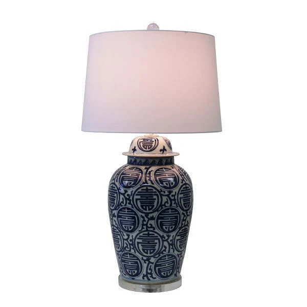 Legend of Asia Blue and White Longevity Table Lamp