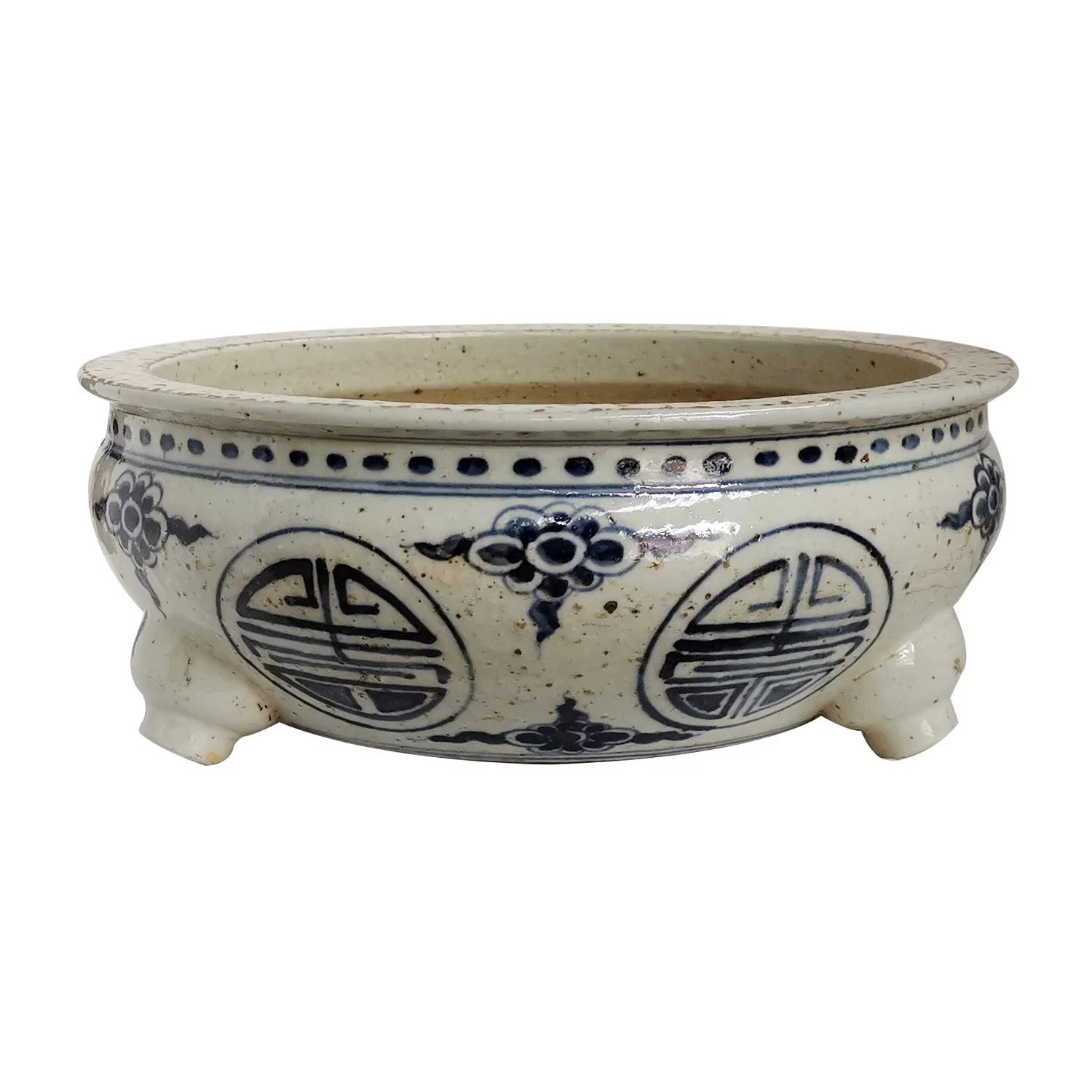 Legend of Asia Blue And White Longevity Tri Leg Vessel