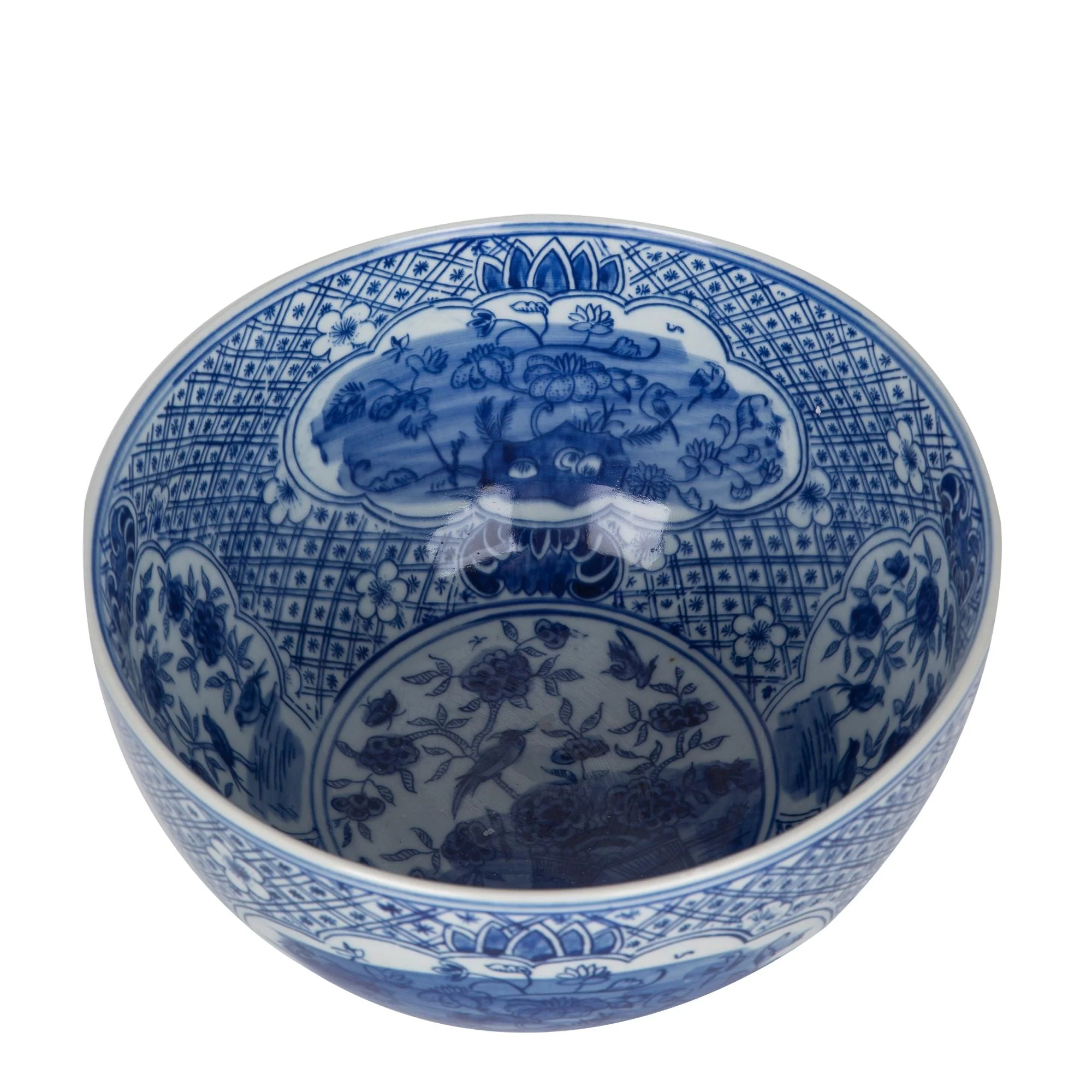 Legend of Asia Blue And White Medallion Flower Bird Bowl - Image 2