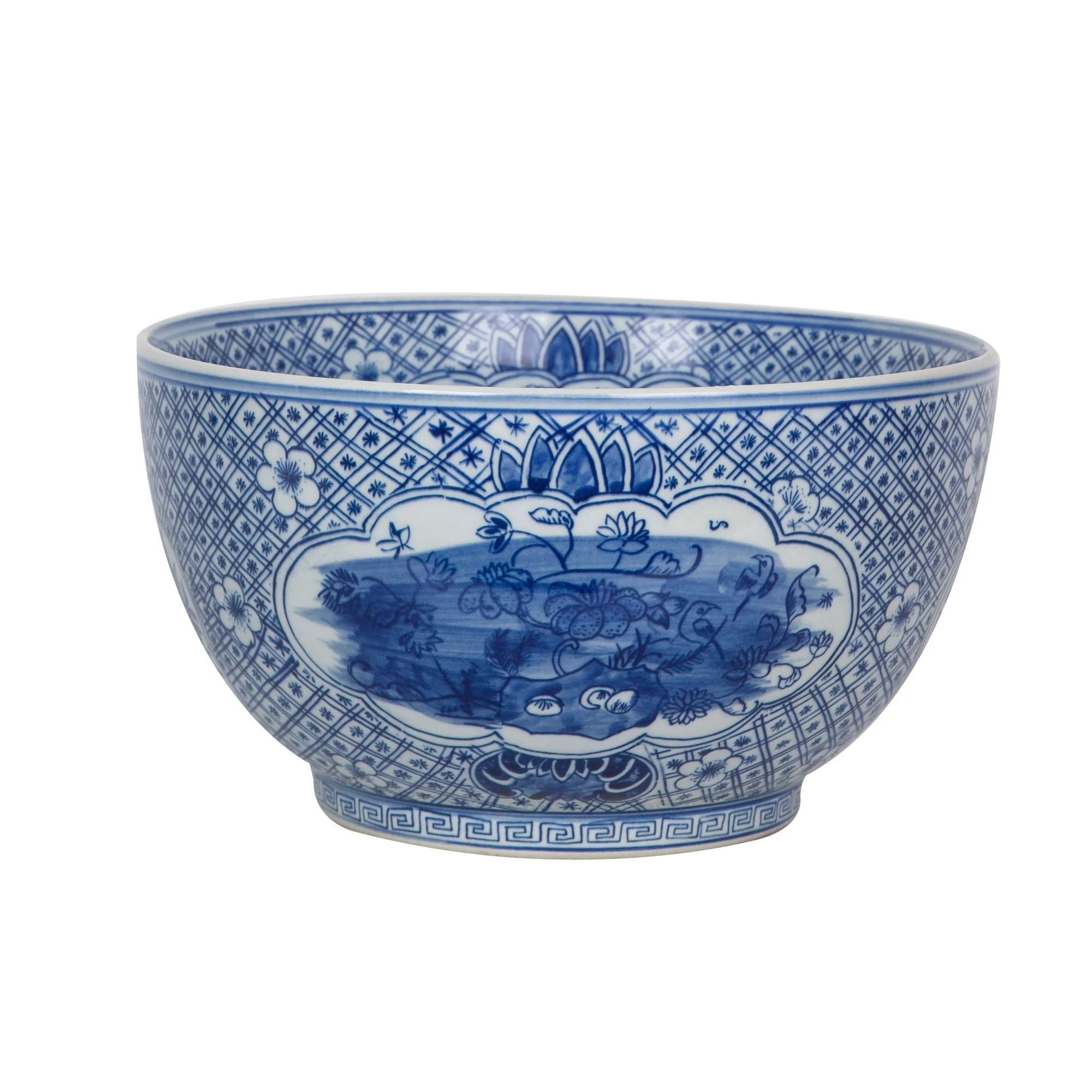 Legend of Asia Blue And White Medallion Flower Bird Bowl - Image 3