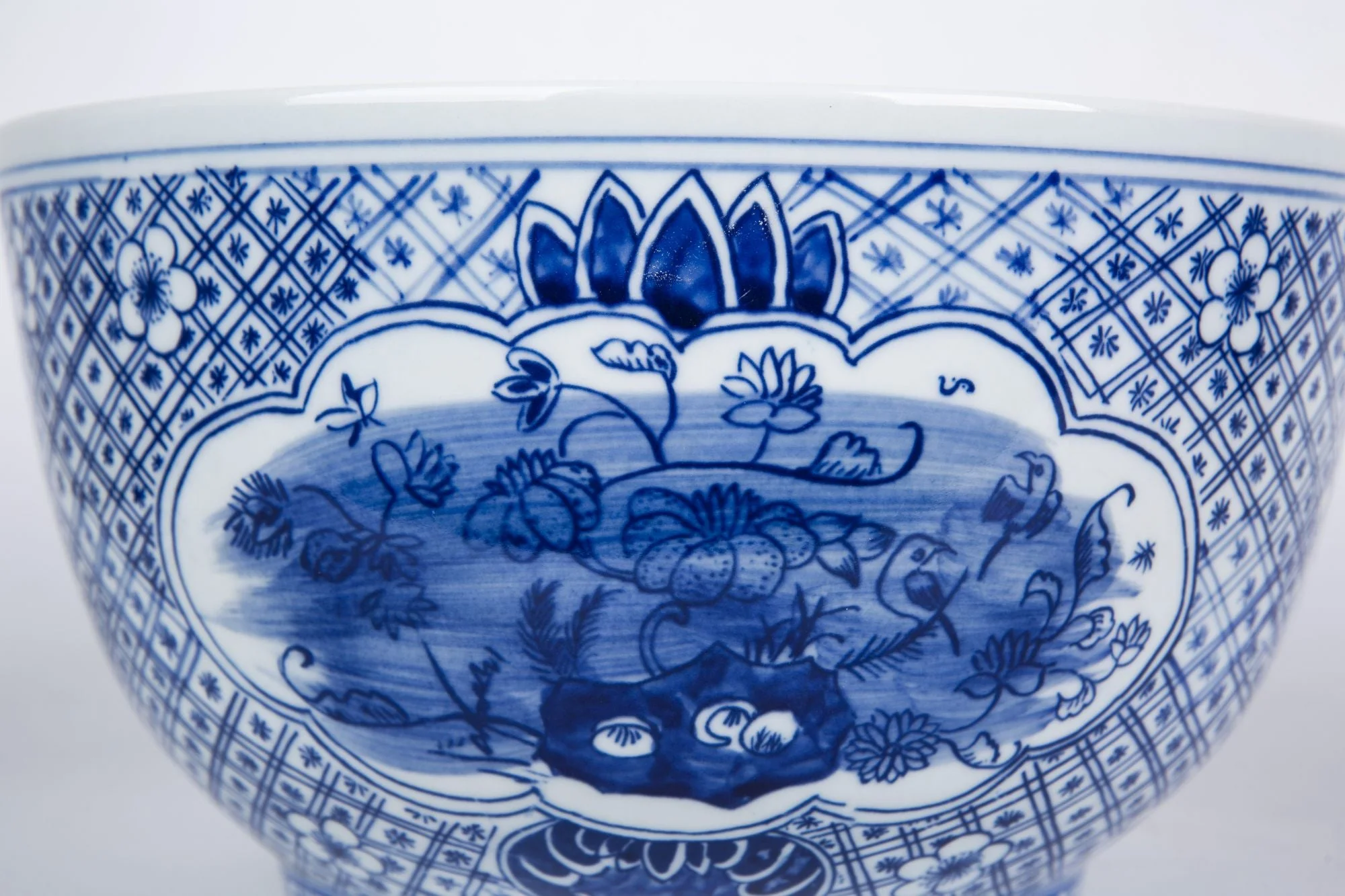 Legend of Asia Blue And White Medallion Flower Bird Bowl - Image 4