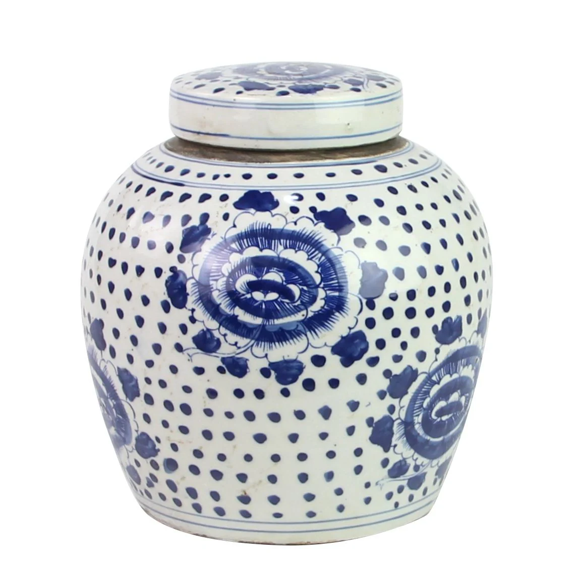 Legend of Asia Blue And White Ming Jar Peony Dots