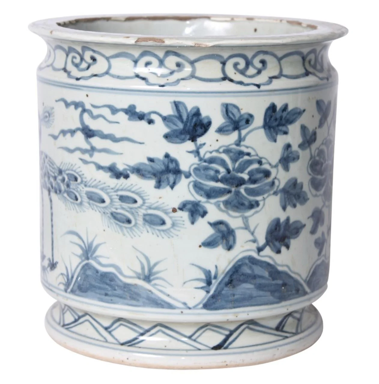 Legend of Asia Blue and White Orchid Pot Bird Motif - Image 2