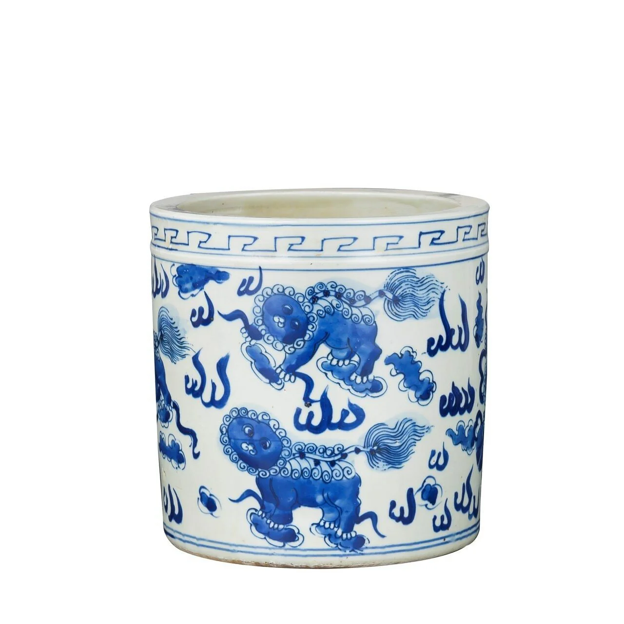 Legend of Asia Blue And White Orchid Pot Foo Dog Motif