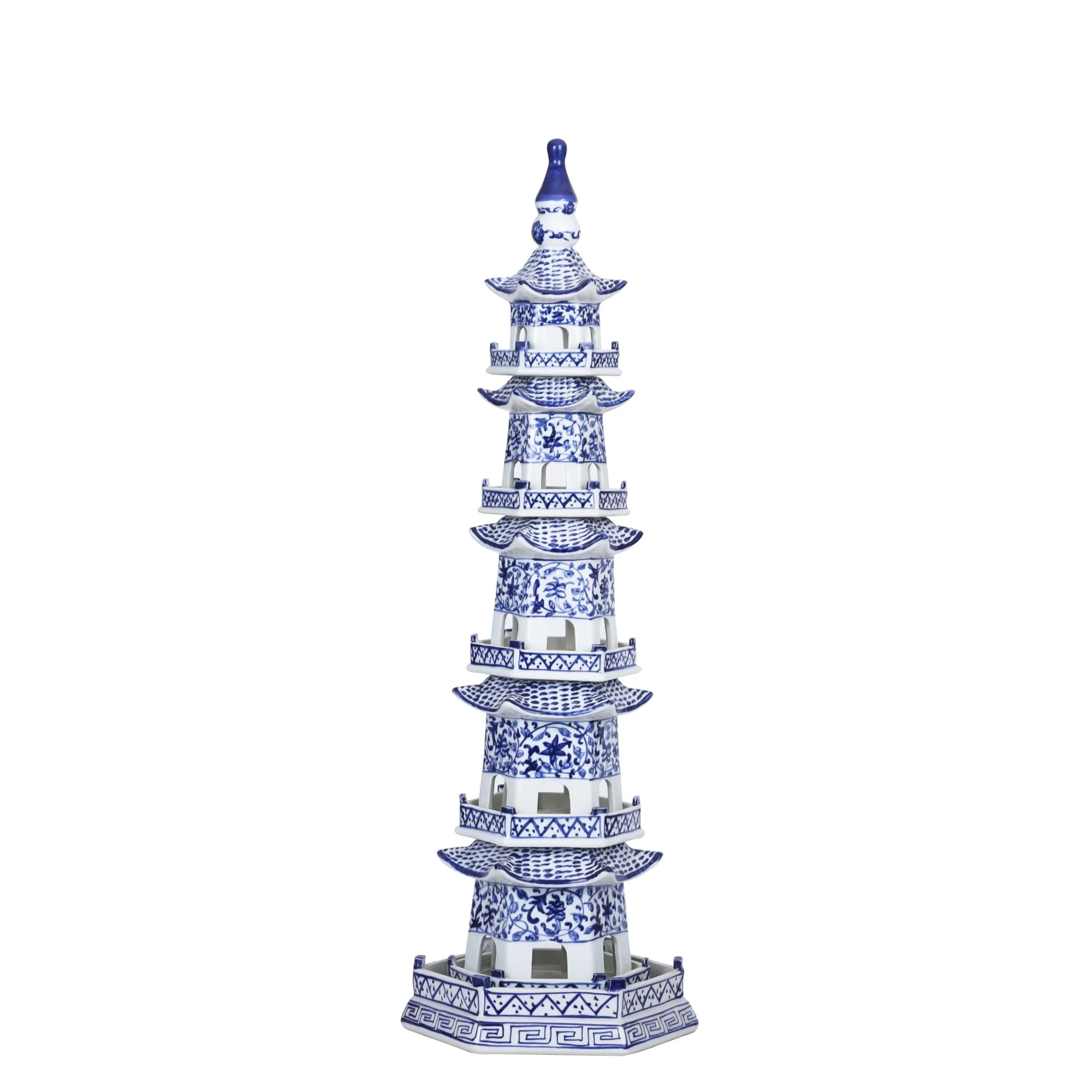 Legend of Asia Blue And White Pagoda 5 Tier Twisted Vine Motif