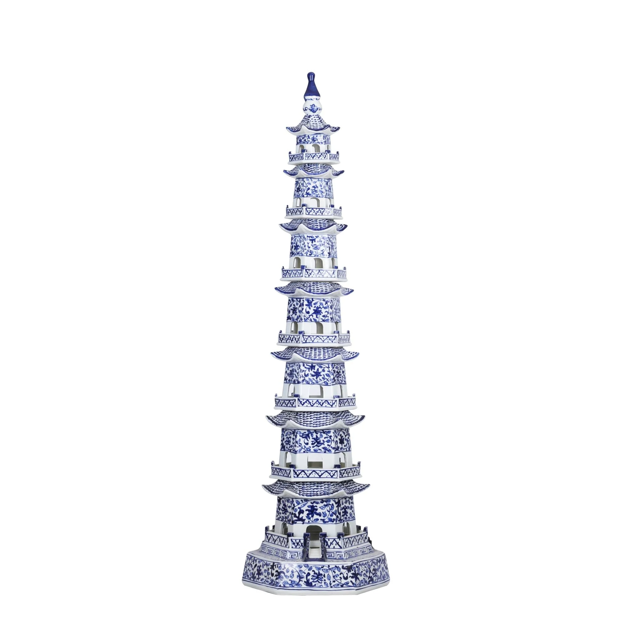 Legend of Asia Blue And White Pagoda 7 Tier Twisted Vine Motif