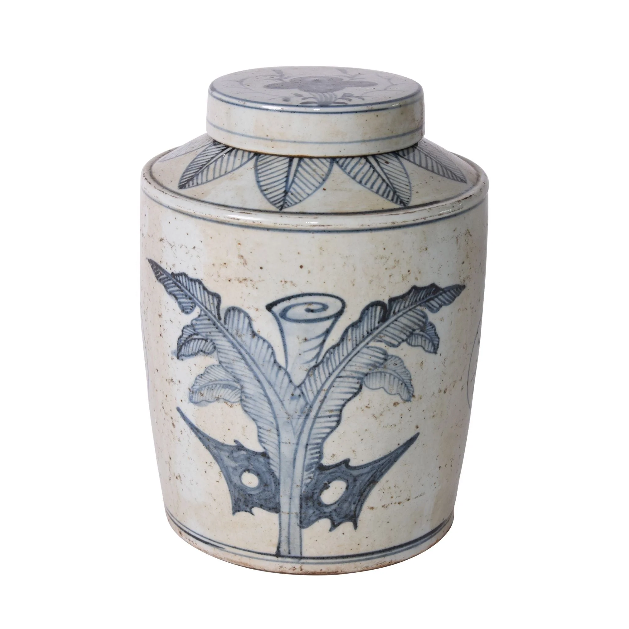 Legend of Asia Blue And White Palm Leaf Tea Jar