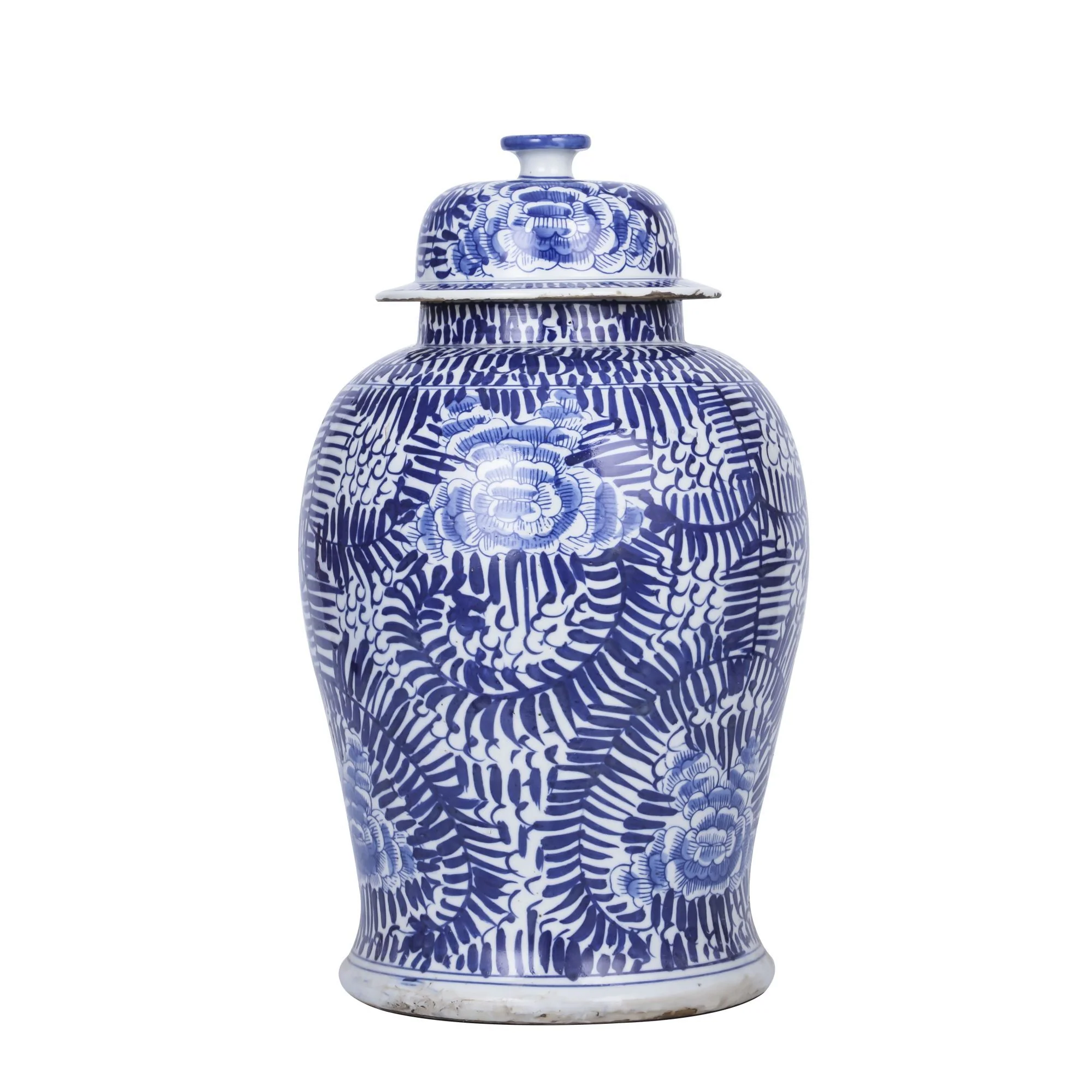 Legend of Asia Blue And White Peony Vine Temple Jar