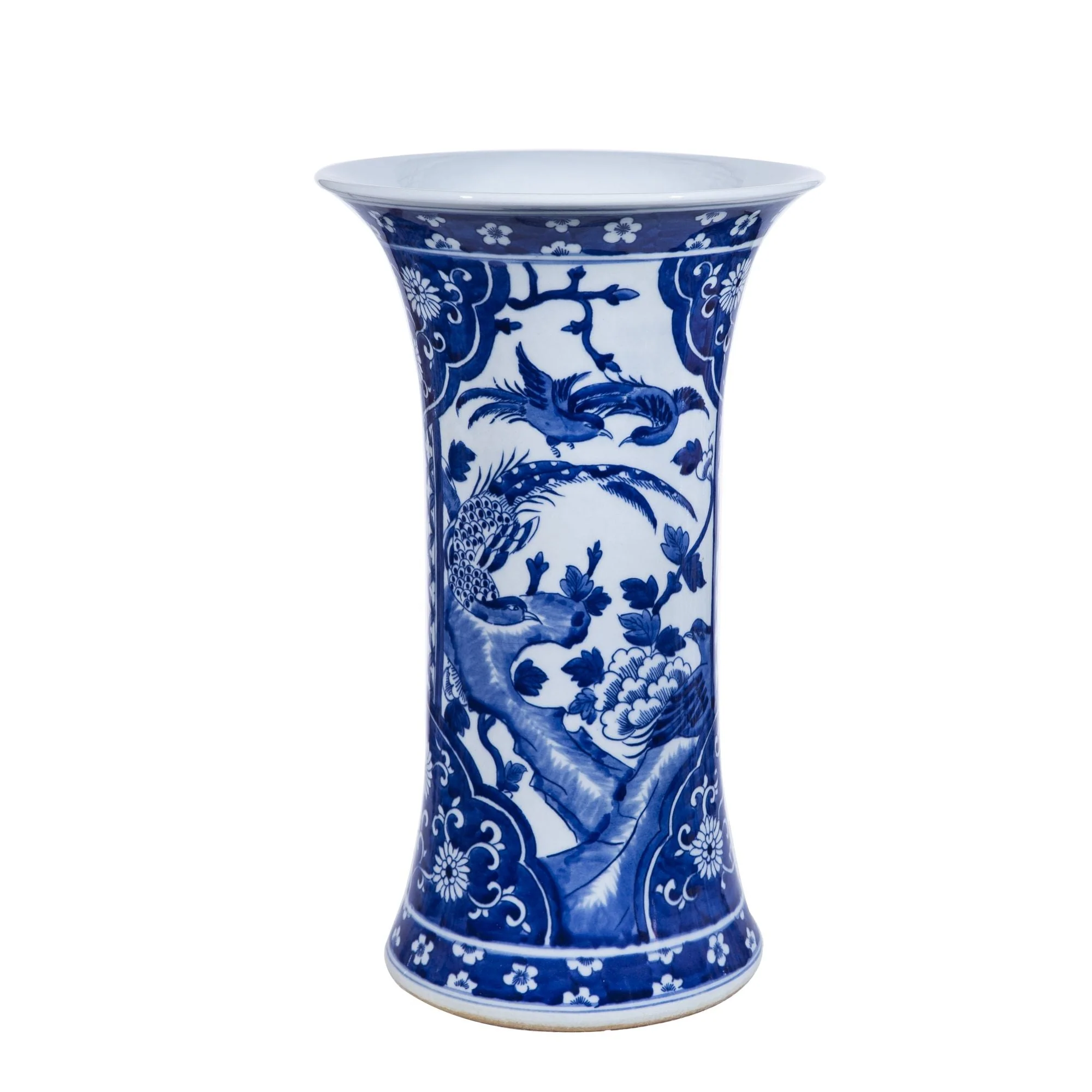 Legend of Asia Blue And White Pheasant Paneled Vase Medium