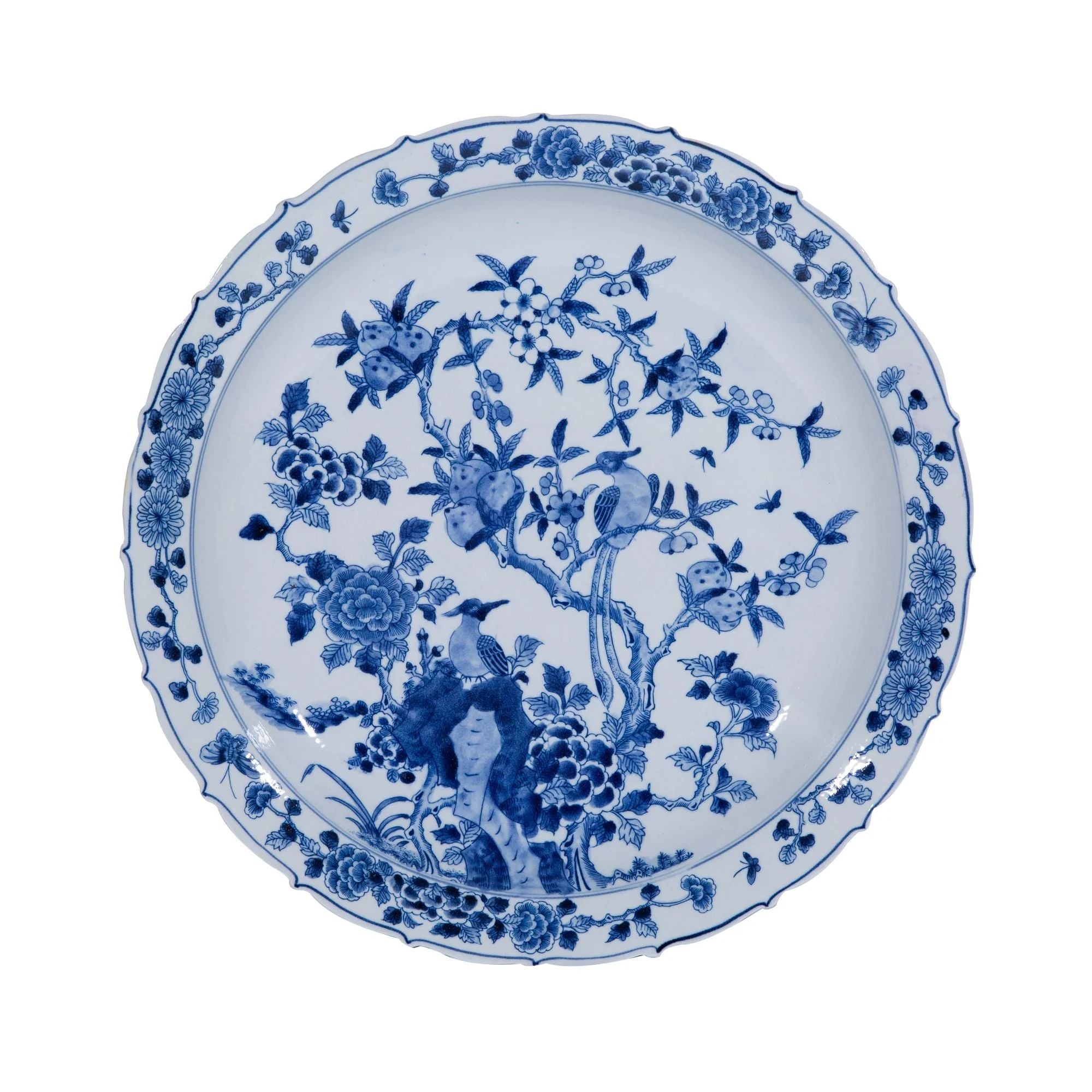 Legend of Asia Blue And White Plate Peachtree Bird Motif