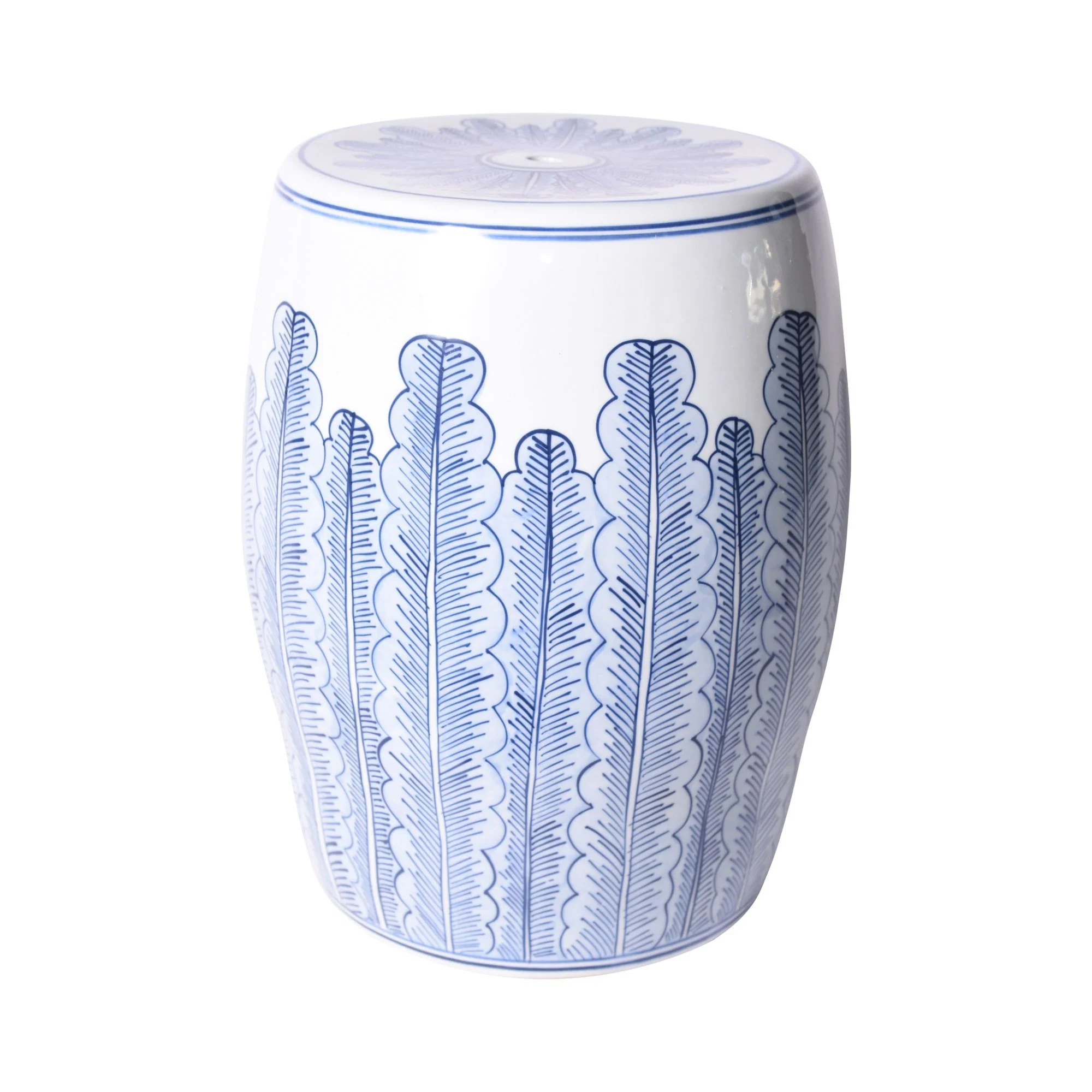 Legend of Asia Blue And White Porcelain Banana Leave Garden Stool