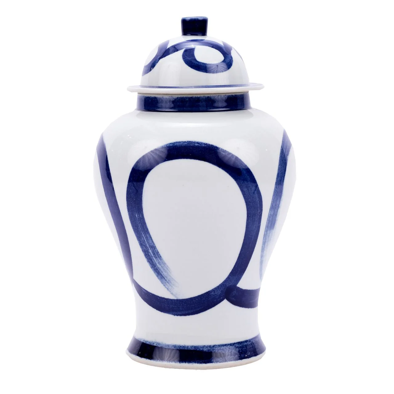 Legend of Asia Blue And White Porcelain Brushstroke Temple Jar - Large