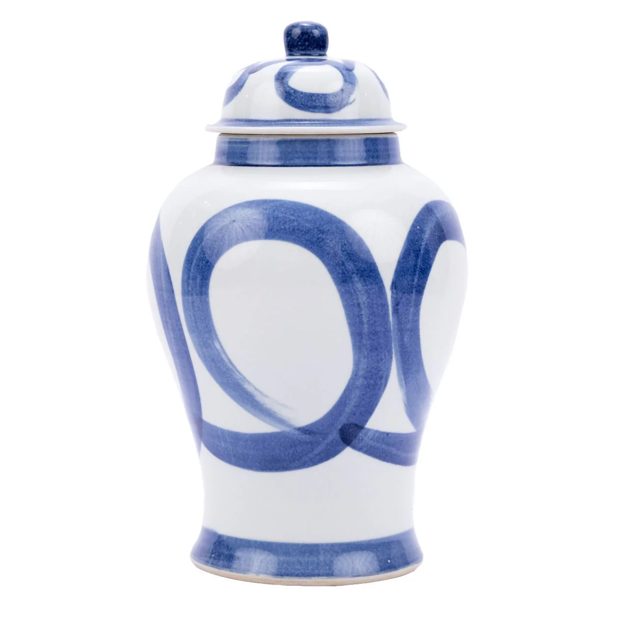 Legend of Asia Blue And White Porcelain Brushstroke Temple Jar - Small