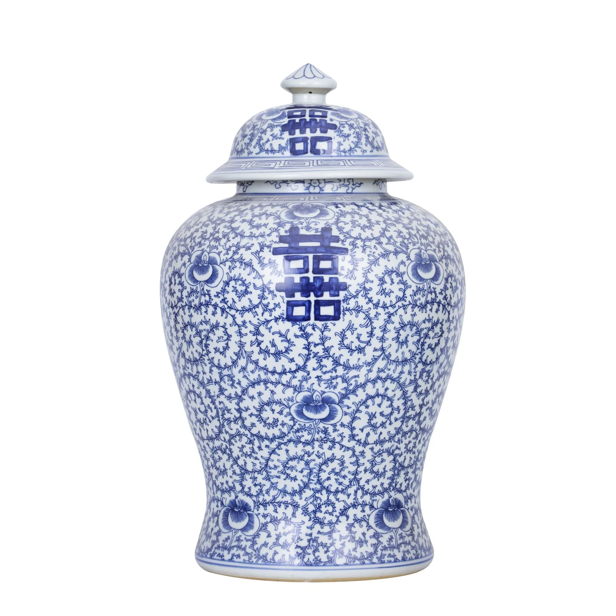 Legend of Asia Blue And White Porcelain Double Happiness Floral Temple Jar