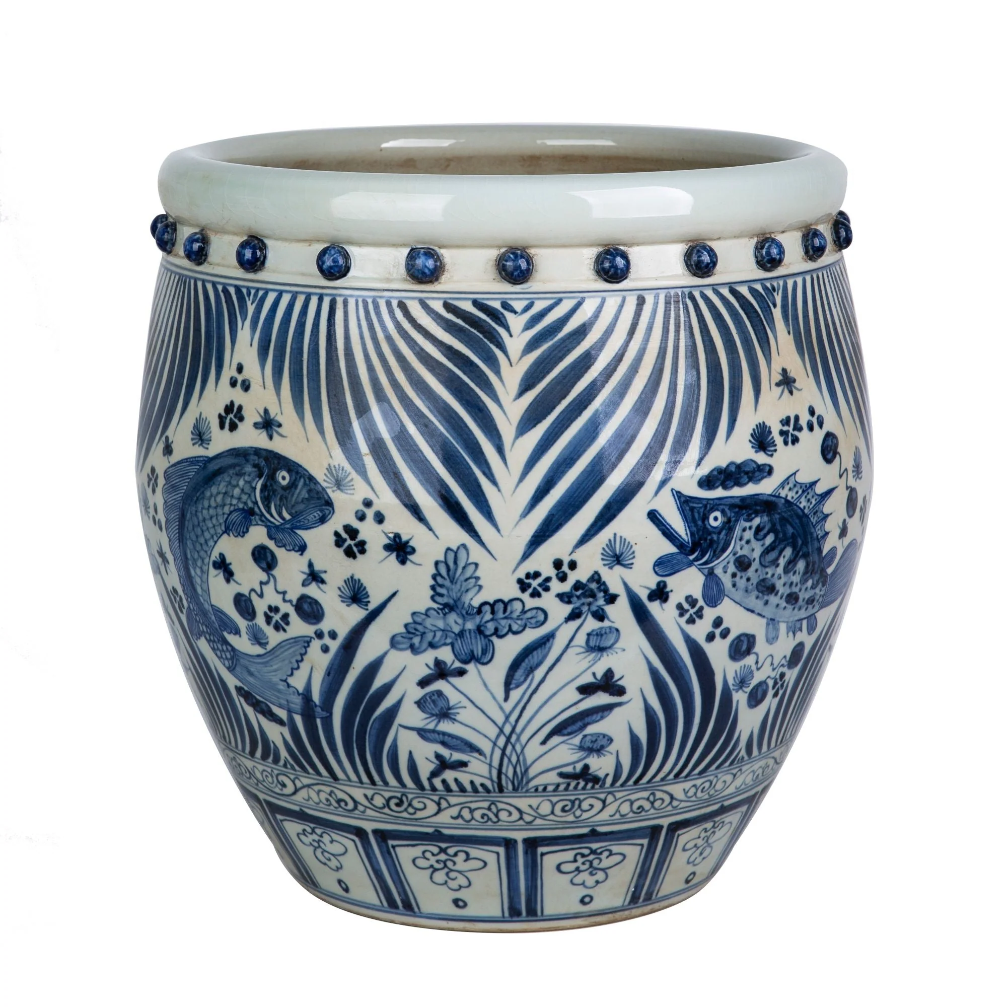 Legend of Asia Blue And White Porcelain Drum Nail Fish Pot