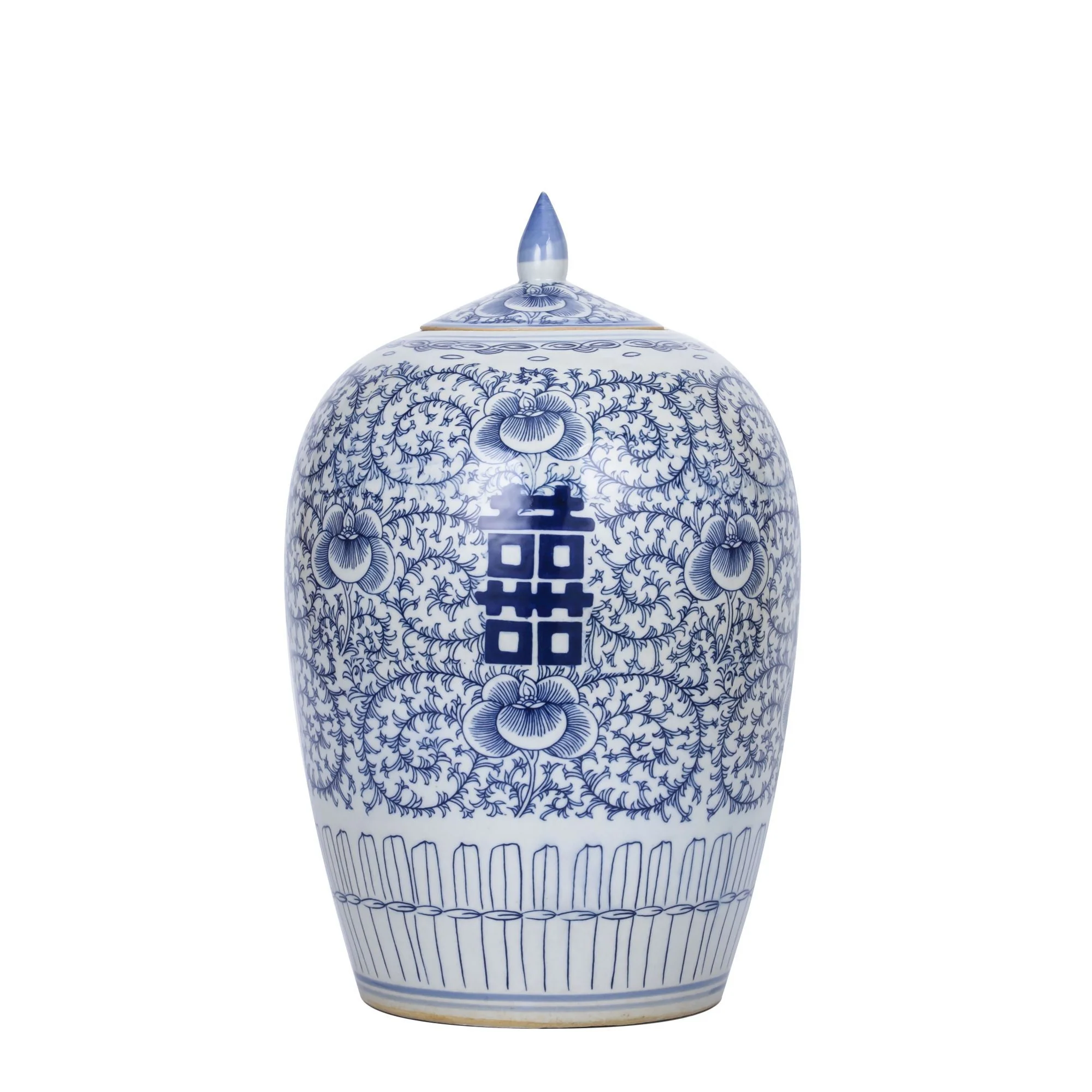 Legend of Asia Blue And White Porcelain Floral Double Happiness Ginger Jar